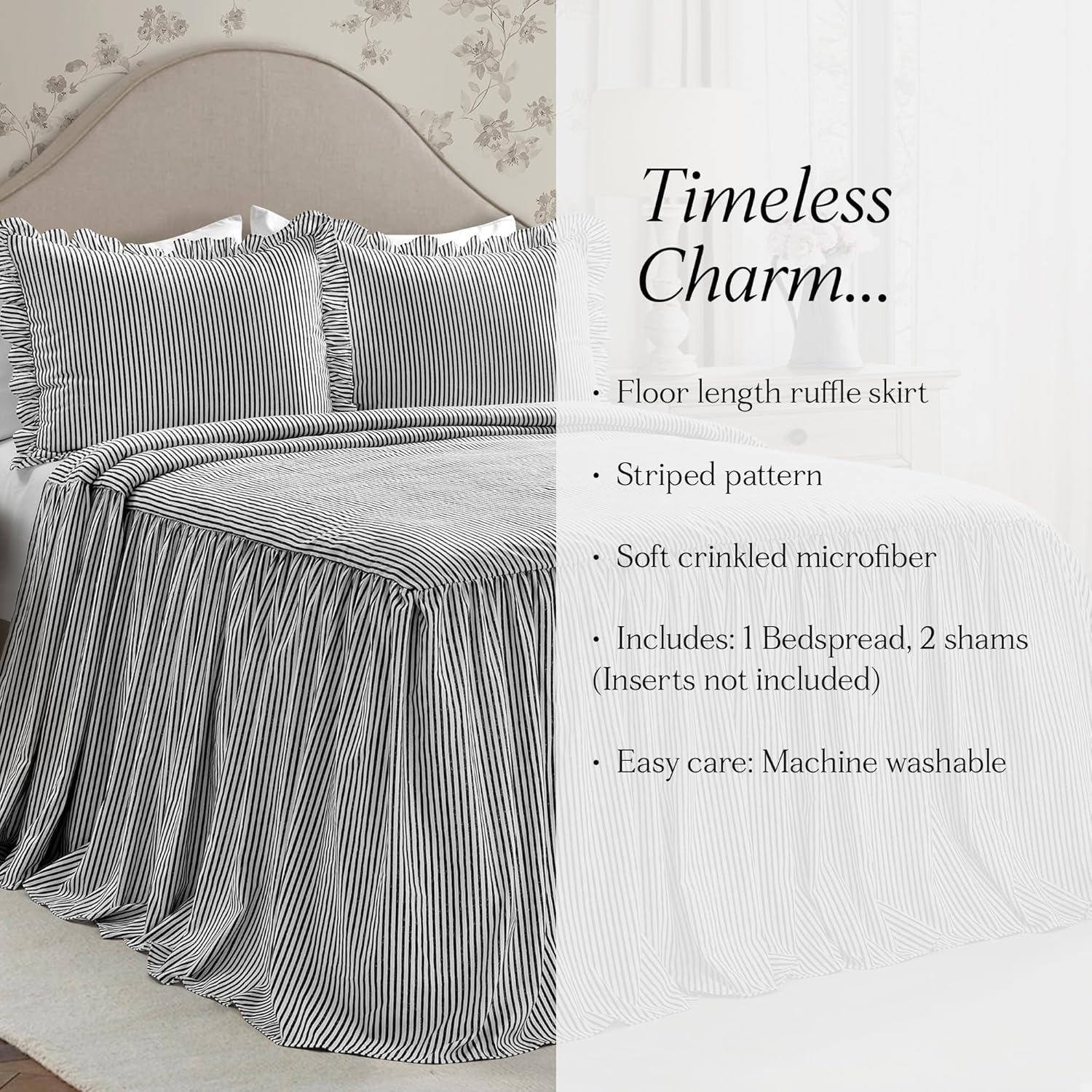 Lush Decor Ticking Stripe Bedspread 3 Piece Set Queen