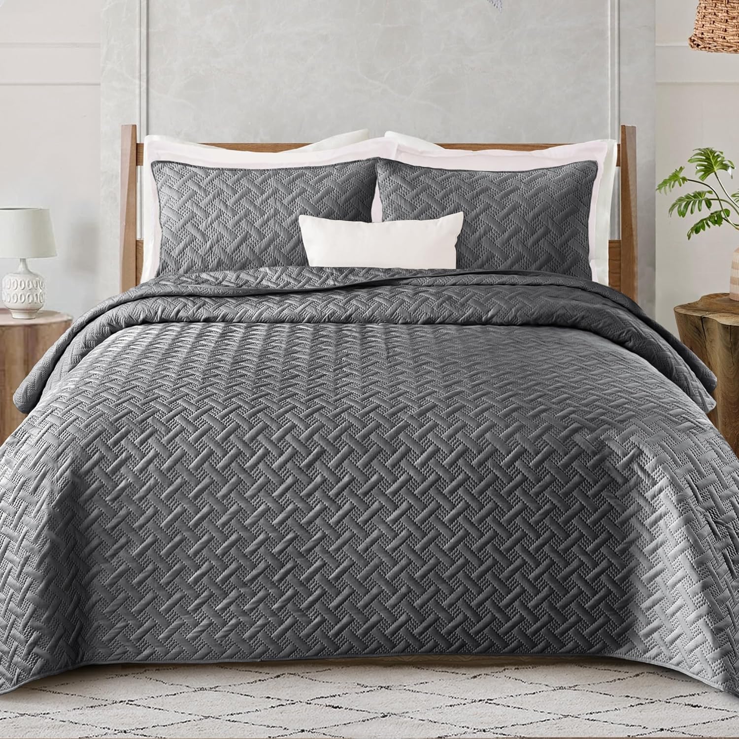Exclusivo Mezcla Queen Quilt Set 3 Pieces Grey 1
