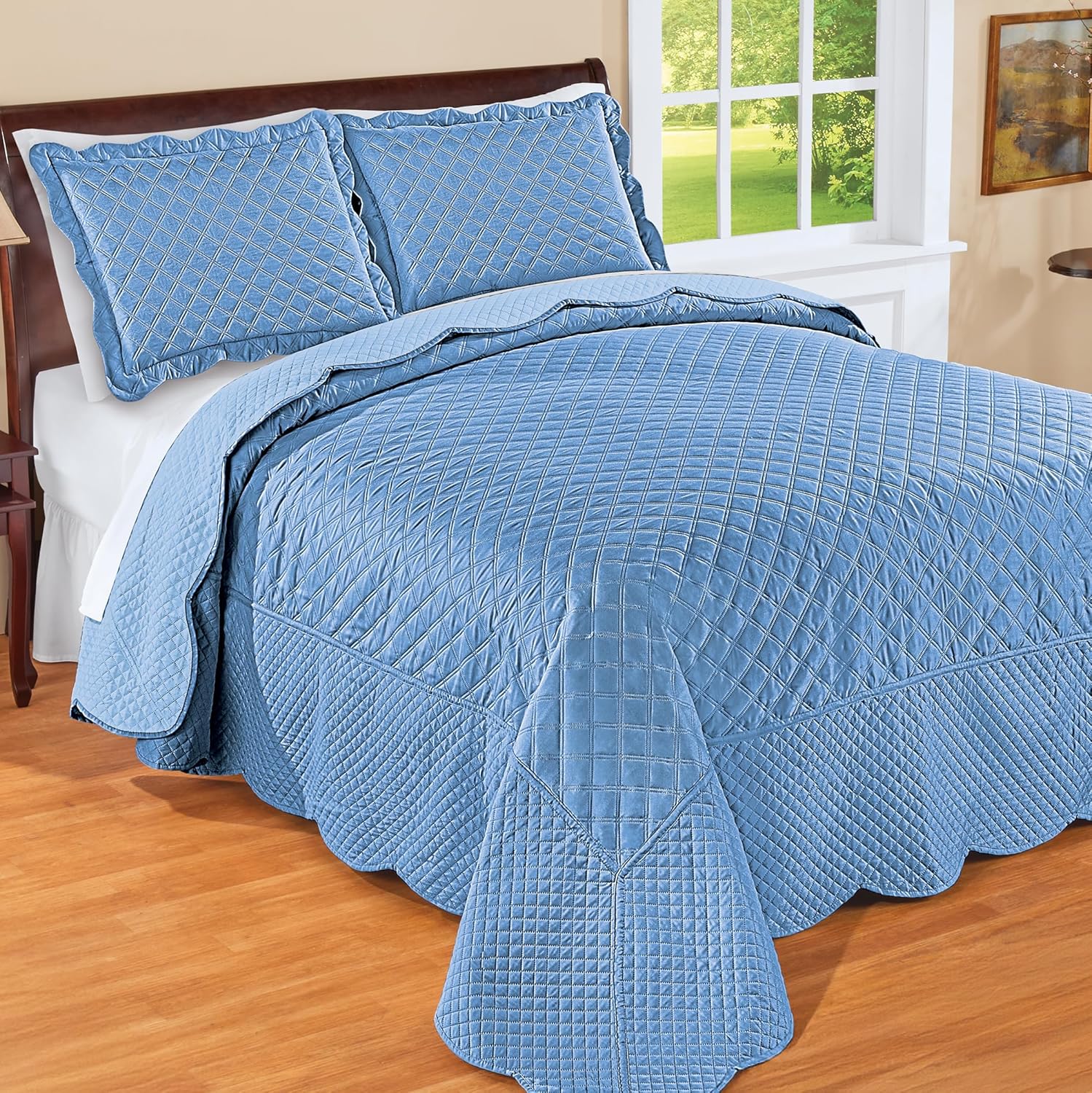 Collections Etc Camille Reversible Diamond Textured Bedspread BlueLight Blue King 1