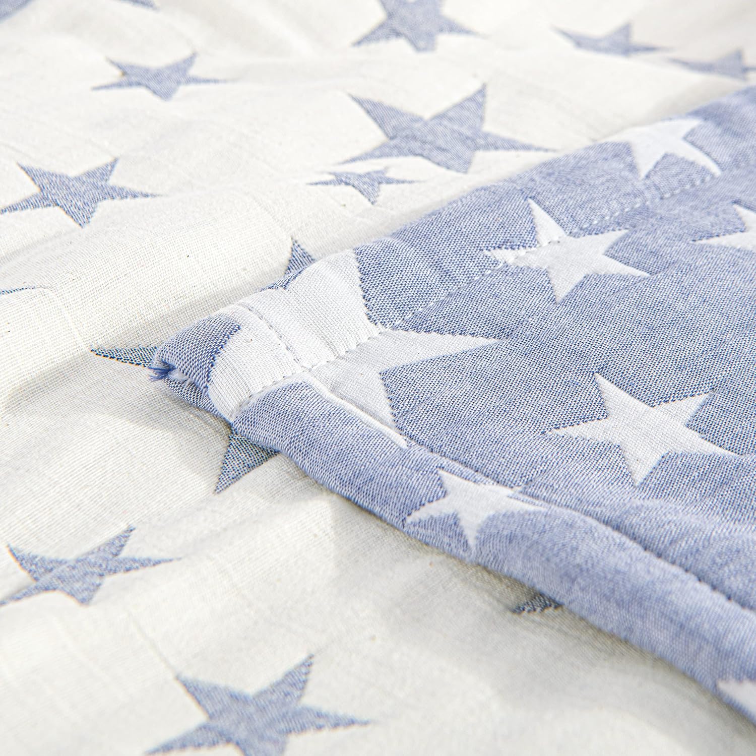 NTBAY 3 Layers Cotton Muslin Twin Bed Blanket with Blue Stars
