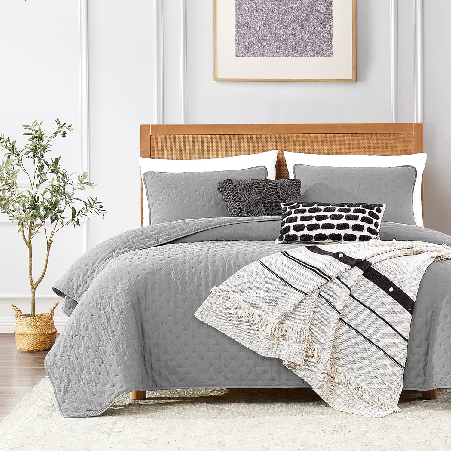 ROARINGWILD Light Grey Twin Quilt Set with Pillow Sham