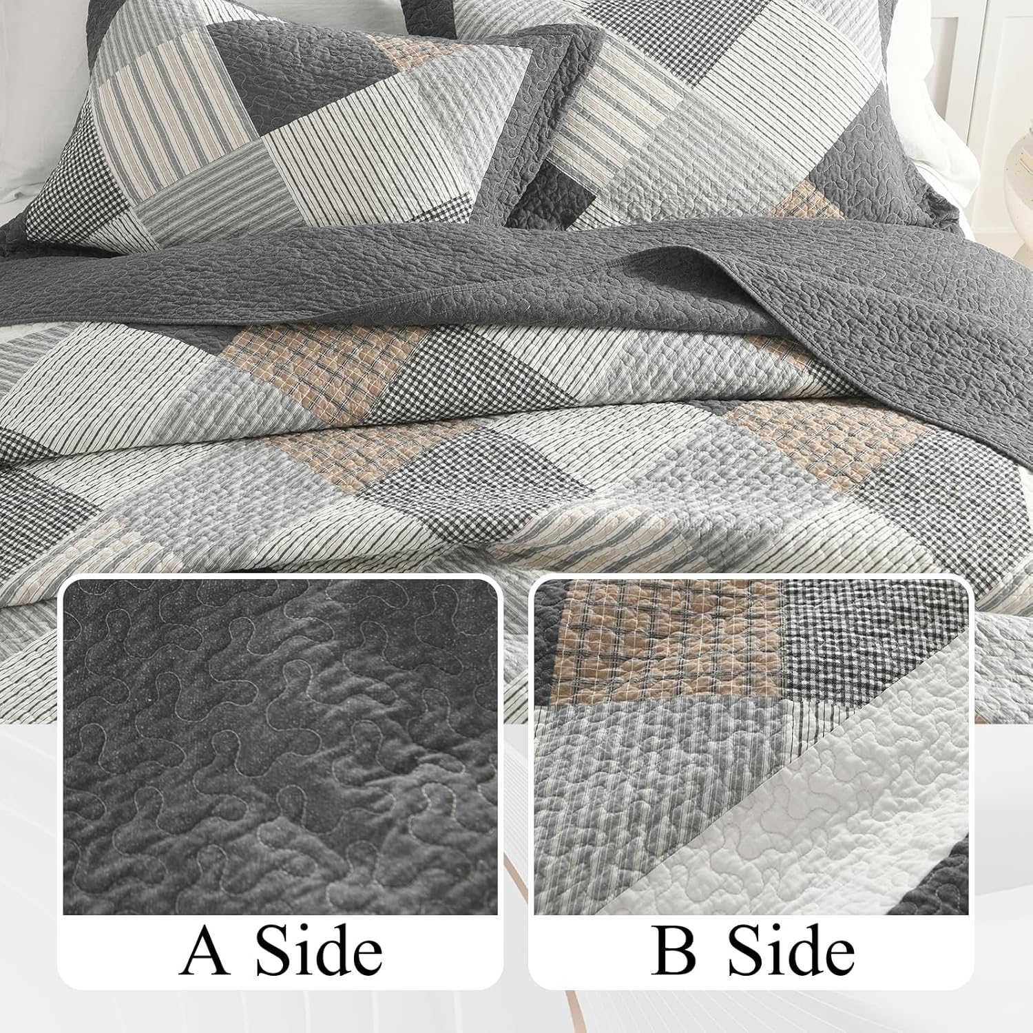 DUOHONG King Size Quilt Bedspread Set 3 Pcs