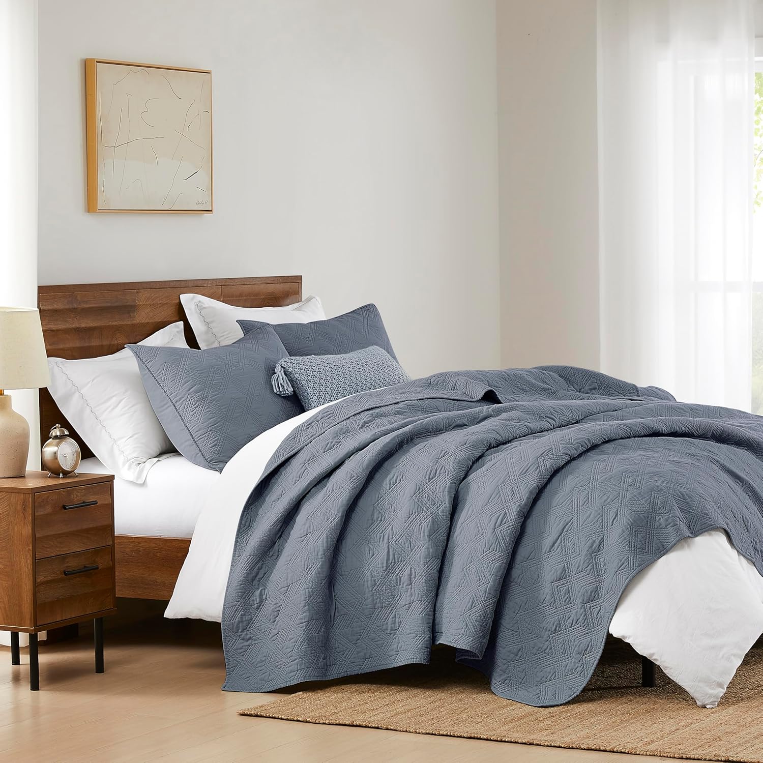 WDCOZY Blue Grey Cotton Quilt Set King Size 1