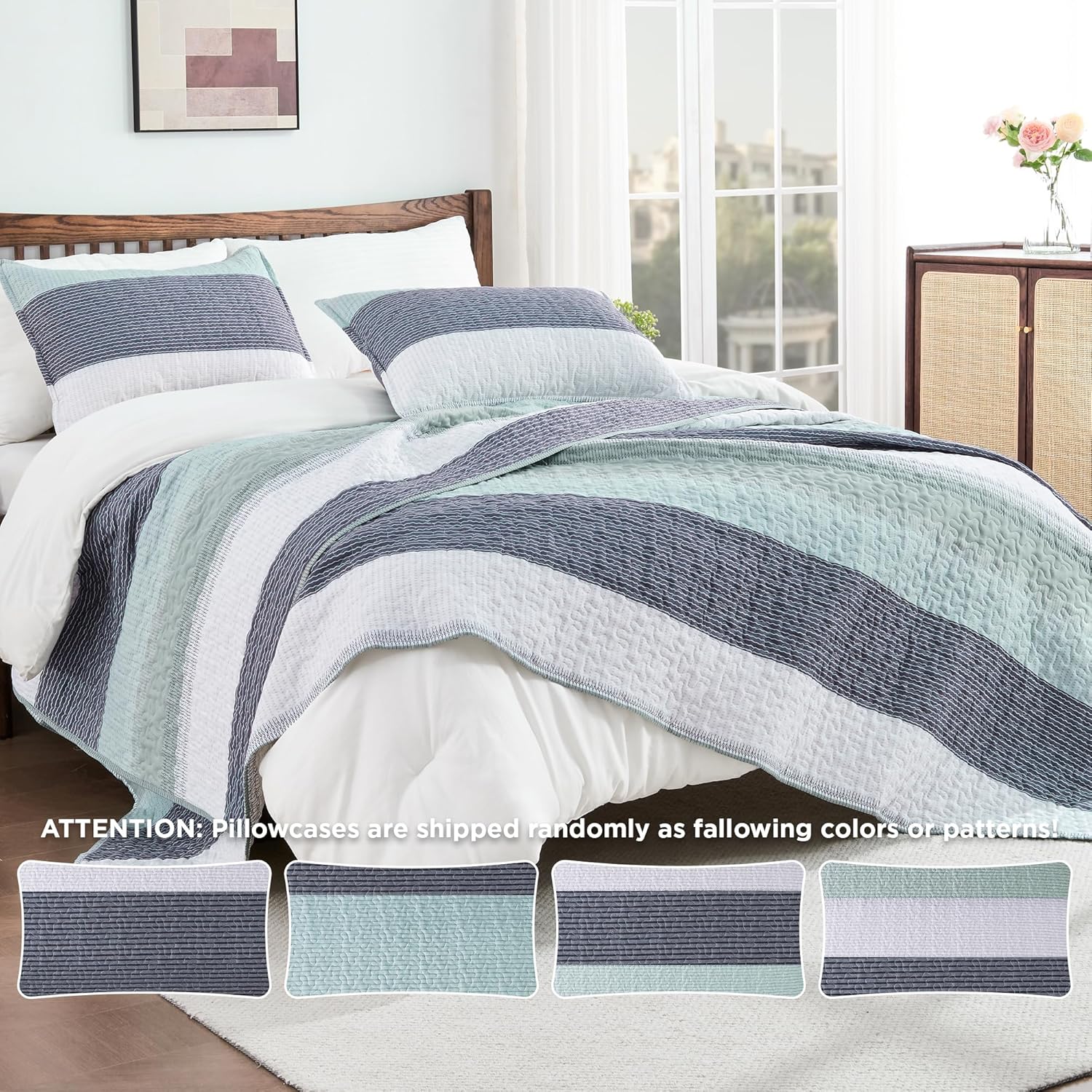 Andency King Size Quilt Set Sage Green 3 Piece 1