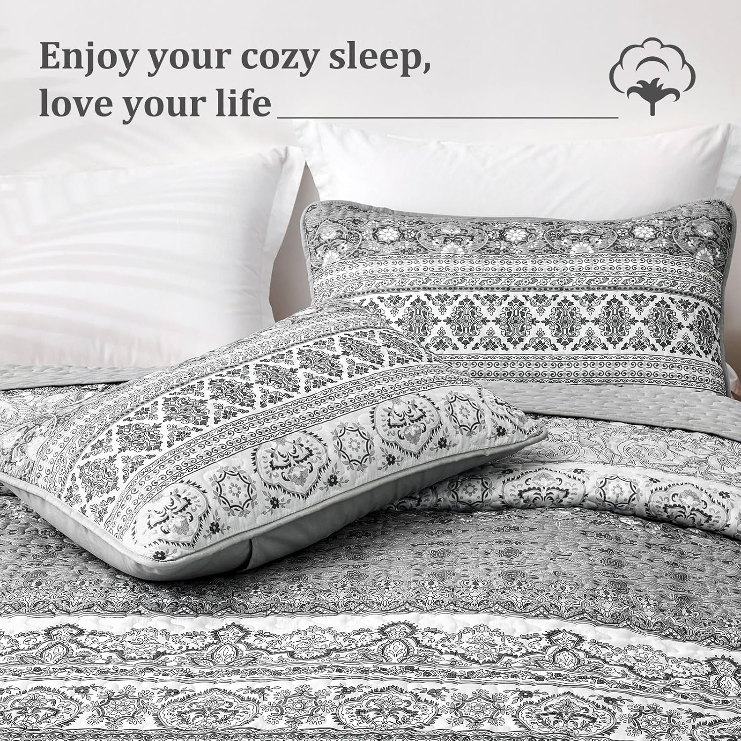 WONGS BEDDING Boho Queen Quilt Set 3 pcs