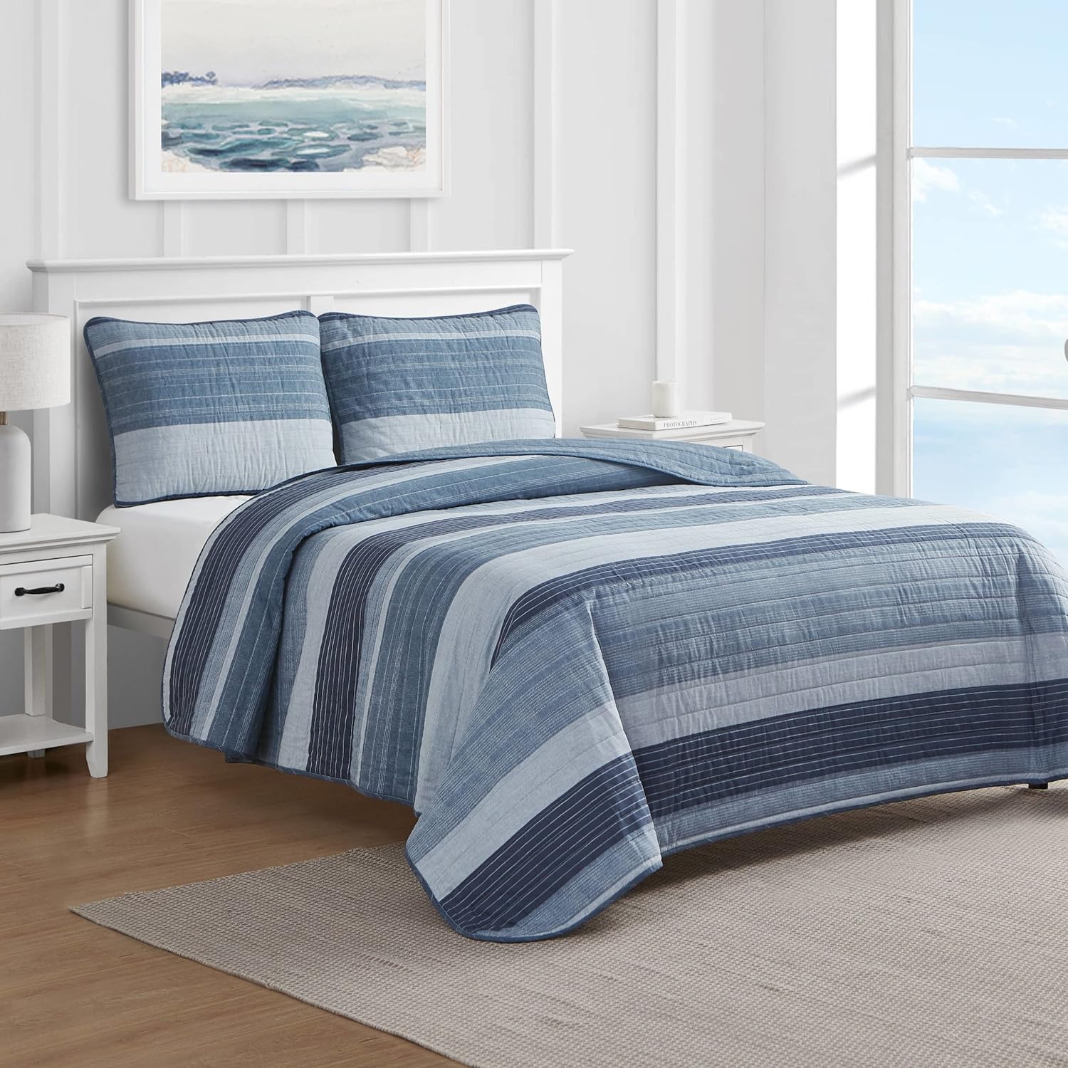 Nautica Twin Quilt Set - Ridgeport Blue Cotton Reversible Bedding