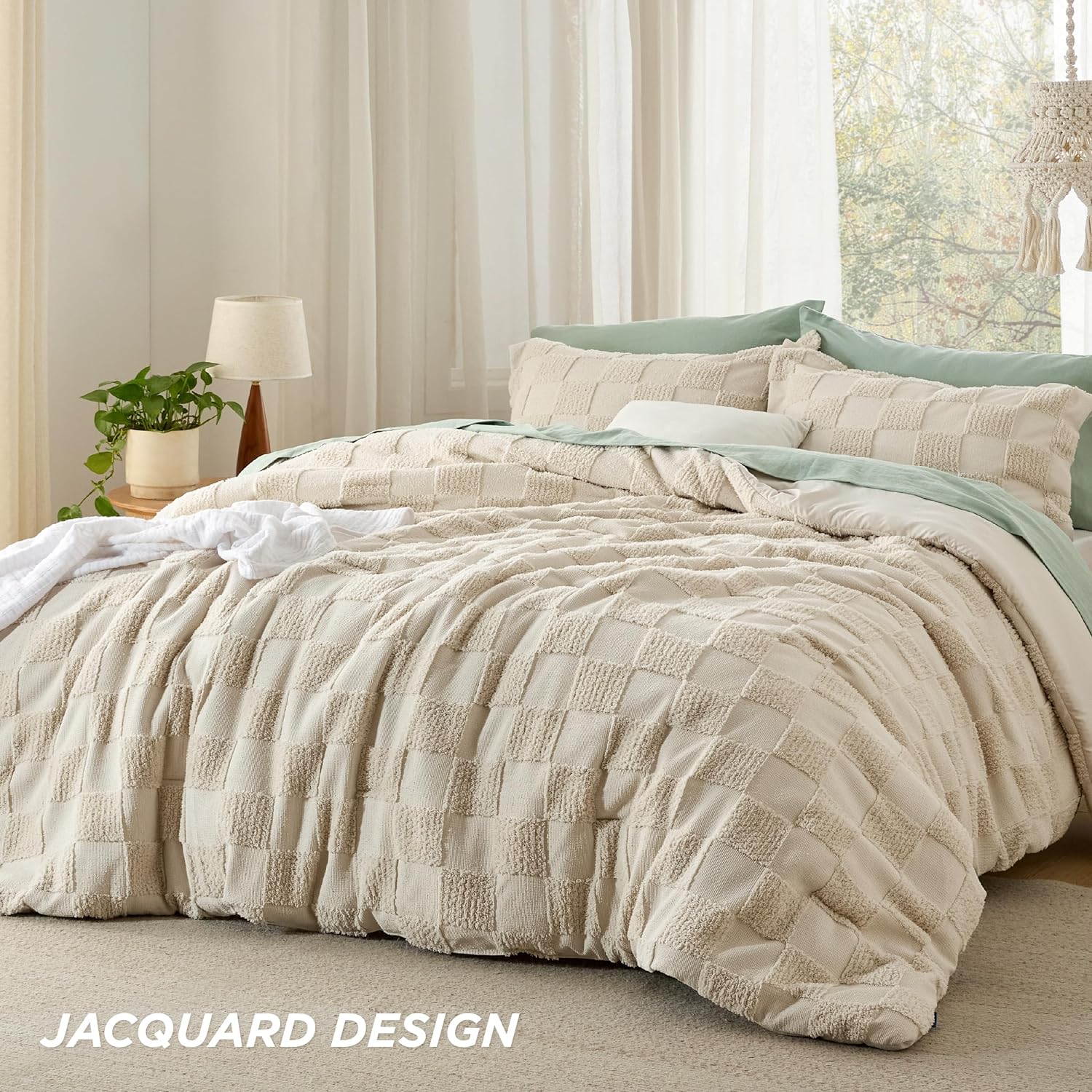 Bedsure Queen Comforter Set Beige