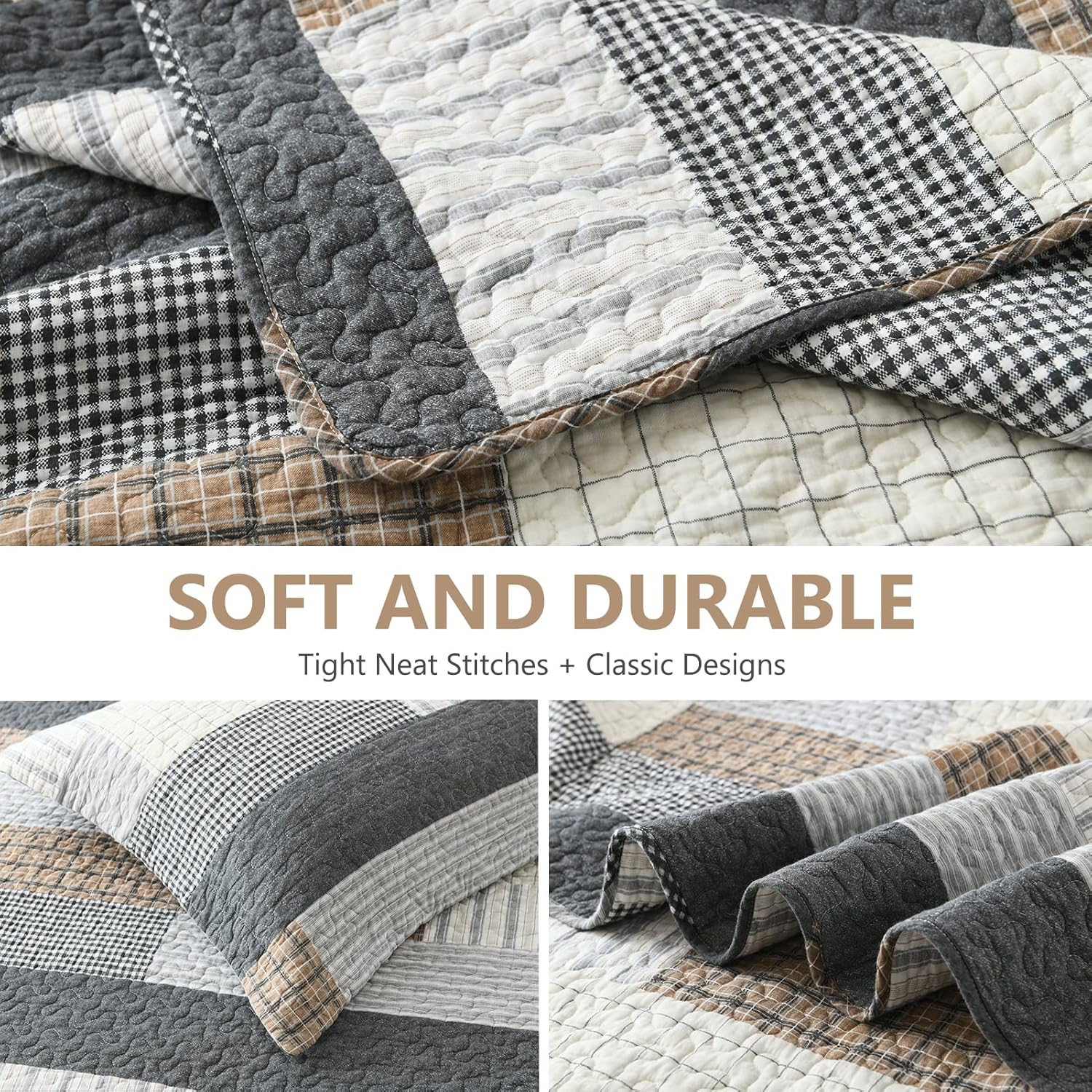 DUOHONG King Quilt Set 3-Piece 100 Cotton Patchwork