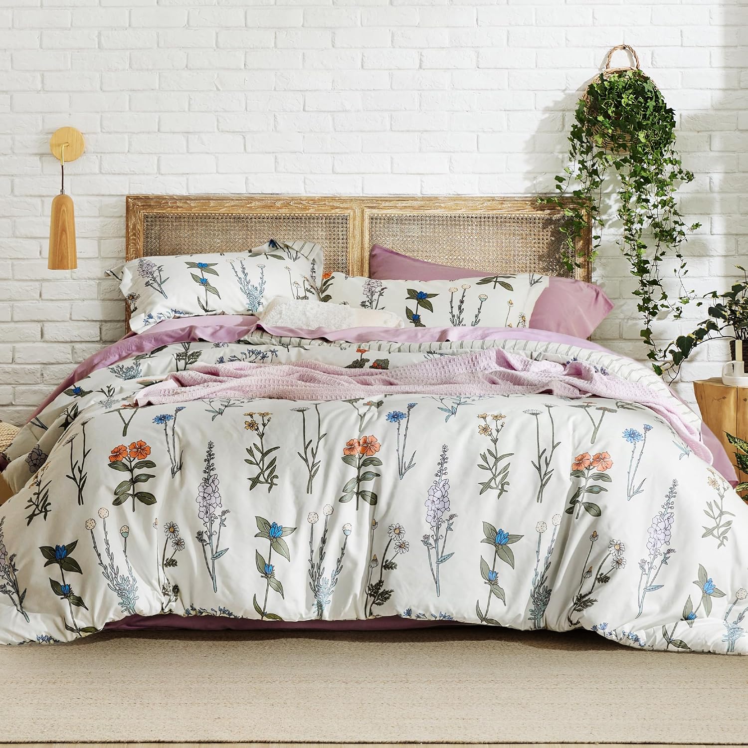 Bedsure Queen Comforter Set - Floral Botanical Design 3 Pieces