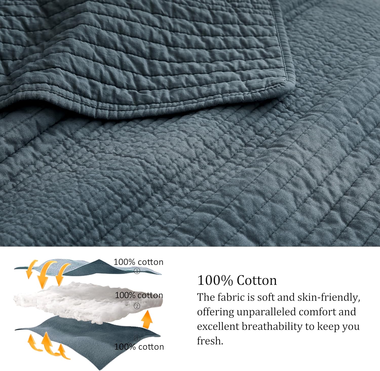 PALASSIO Striped Blue Grey Cotton Quilt Cal King Set