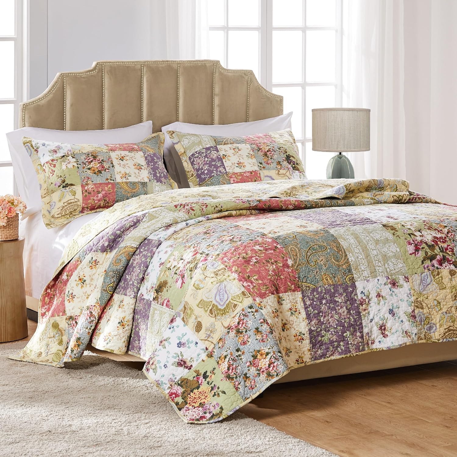 Greenland Home Blooming Prairie Cotton Patchwork Reversible Quilt Set Twin XL
