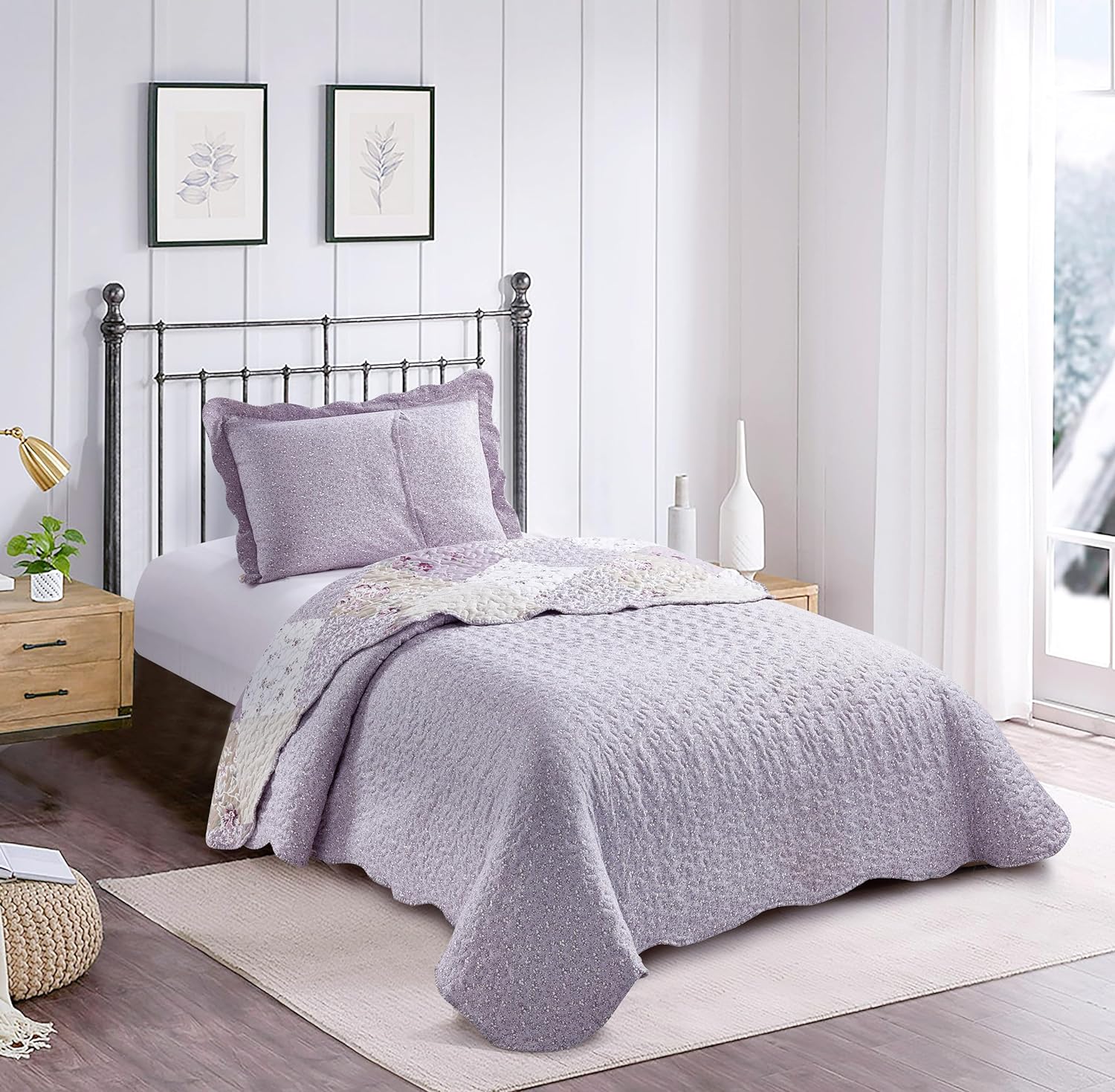 Brilliant Sunshine Lilac Rose Quilt Set 2-Piece
