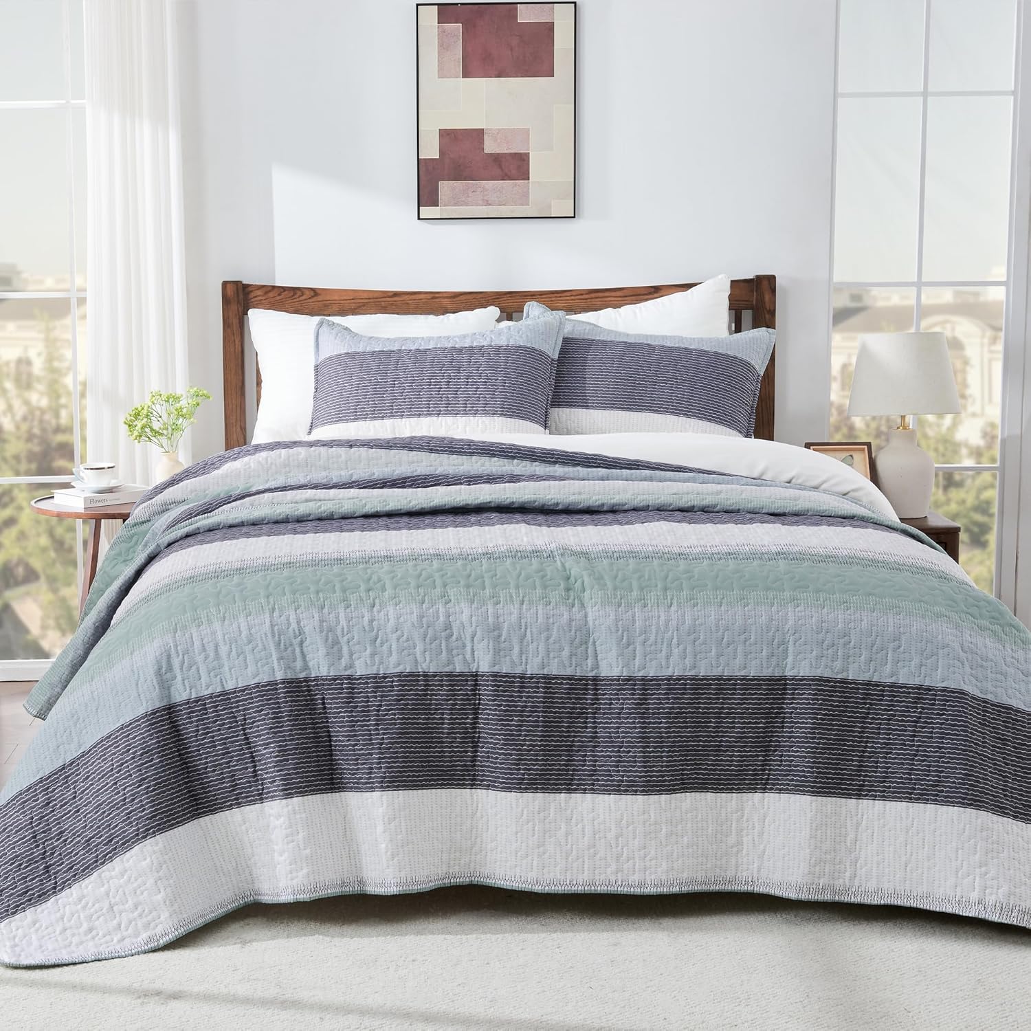 Andency King Size Quilt Set Sage Green 3 Piece 1