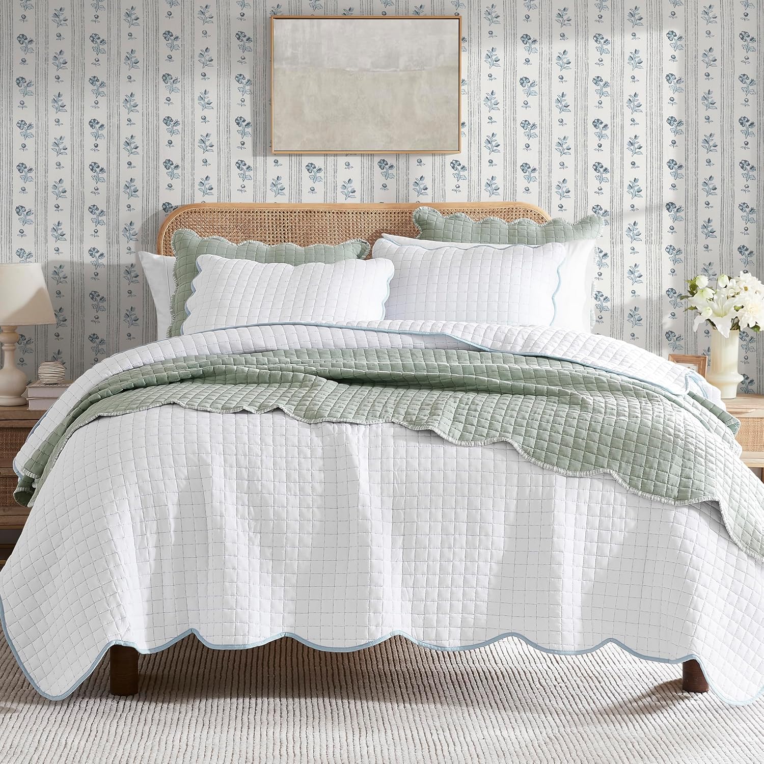 WDCOZY King Size Quilt Bedding Set with Blue Edge