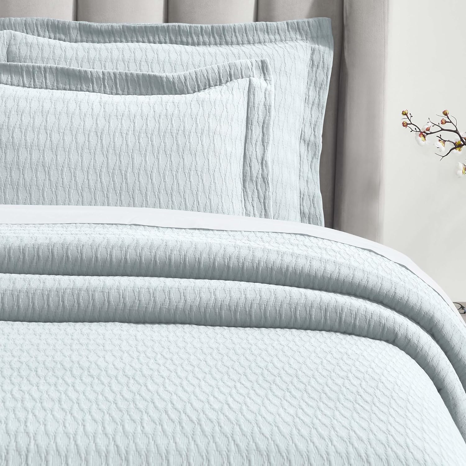 Superior 3 Piece Cotton Bedspread Set - Sky Blue 1