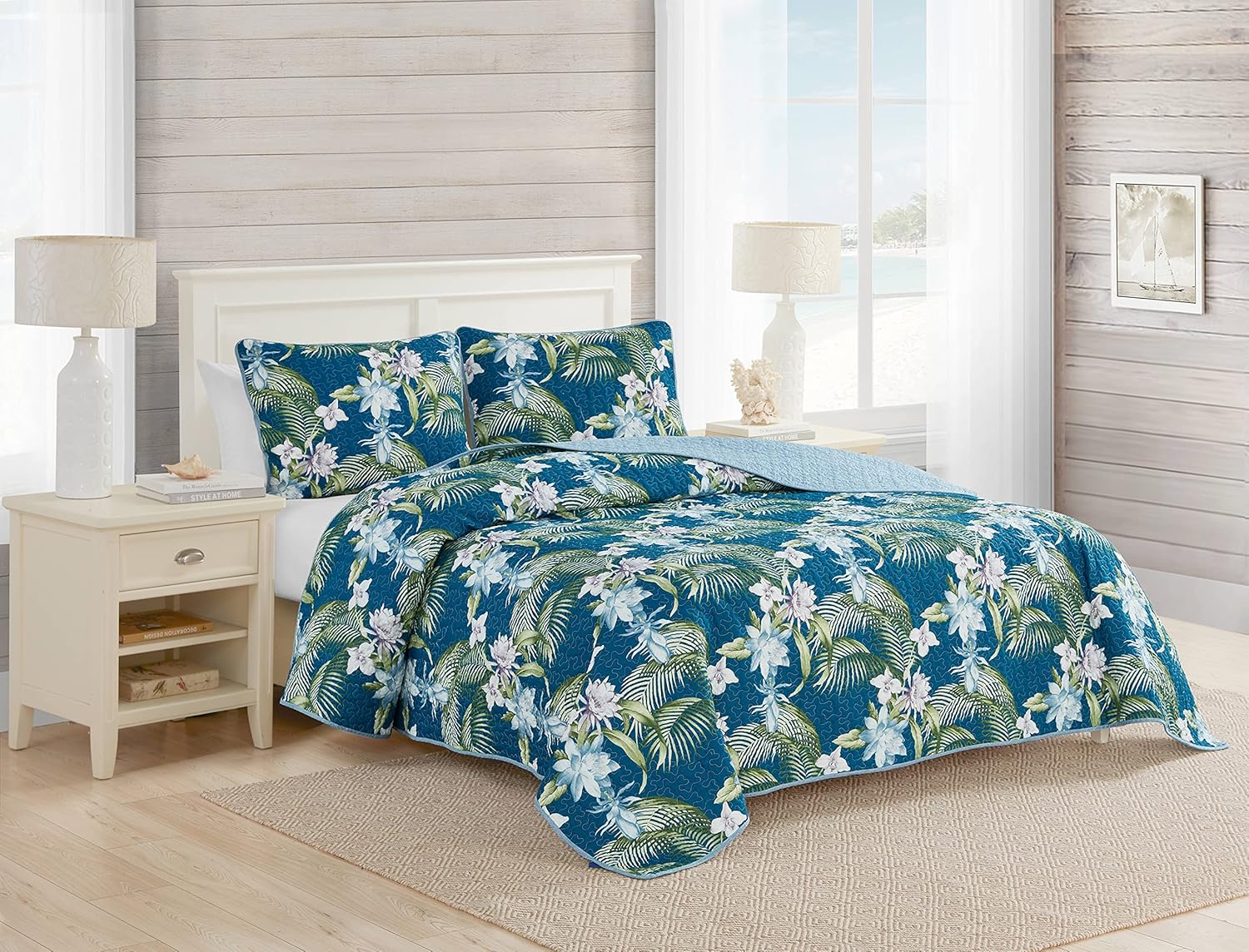 Tommy Bahama Queen Quilt Set - Southern Breeze Dark Blue