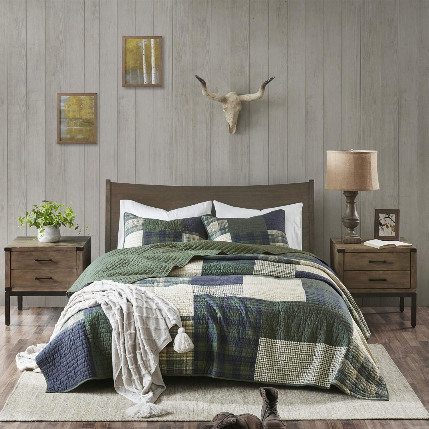 Woolrich Mill Creek Reversible Quilt Set - 3 Piece Plaid Green