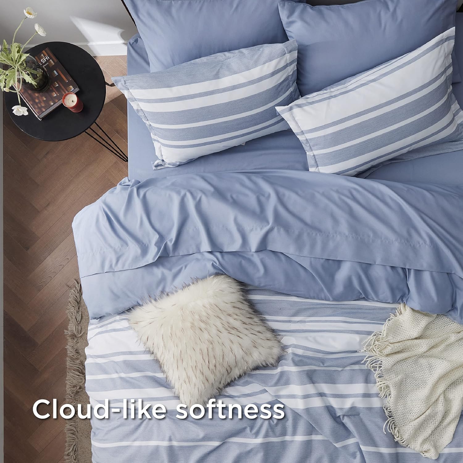 Bedsure Full Comforter Set 7 Pieces Blue Striped