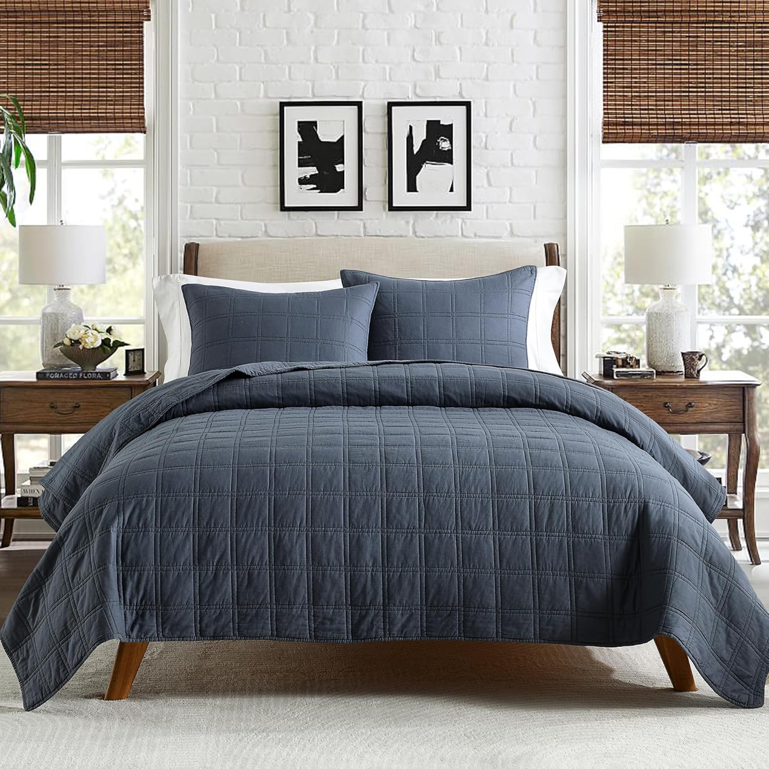 HORIMOTE HOME Denim Blue Queen Quilt Set 100 Cotton