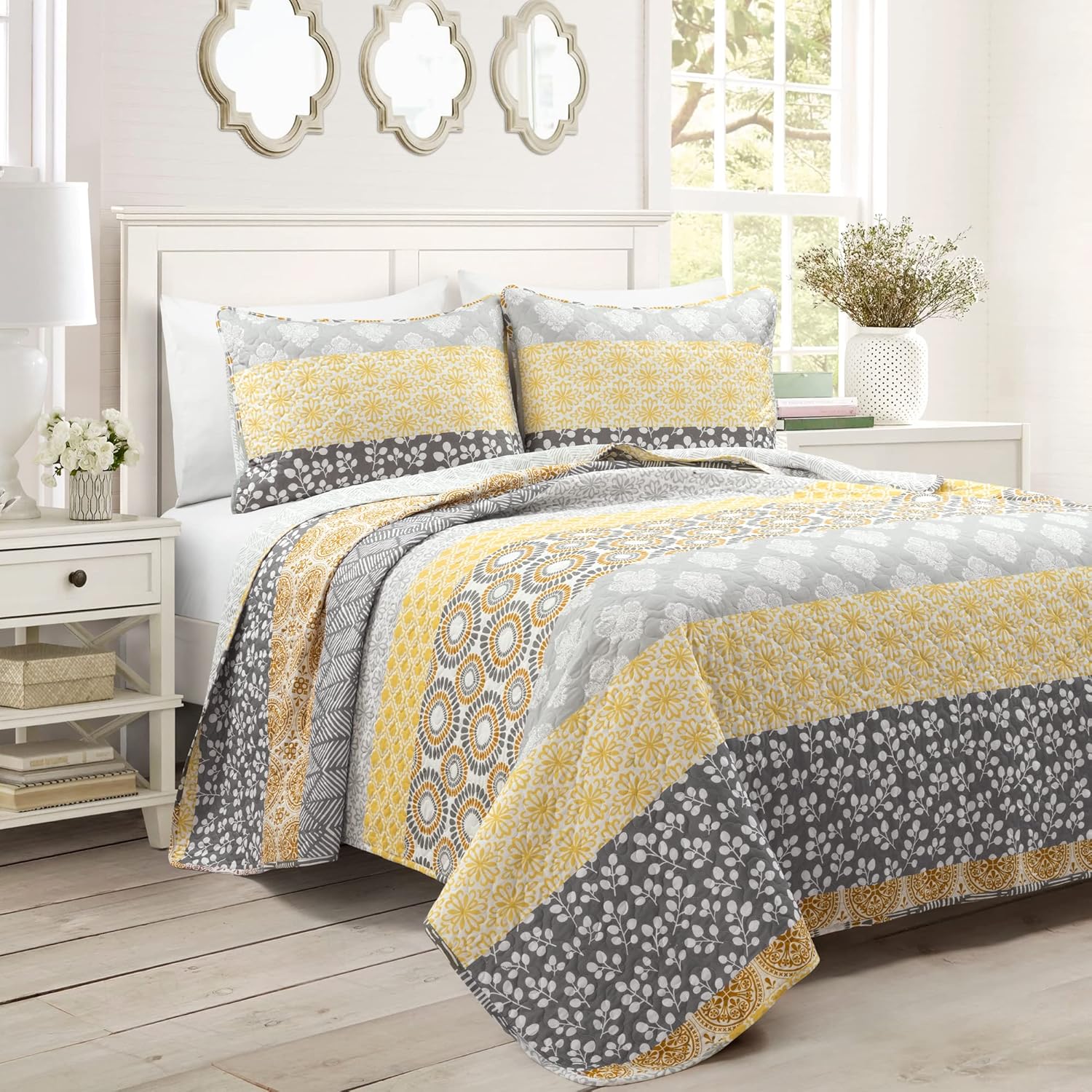 Bohemian Stripe Reversible Cotton Quilt Set King Size