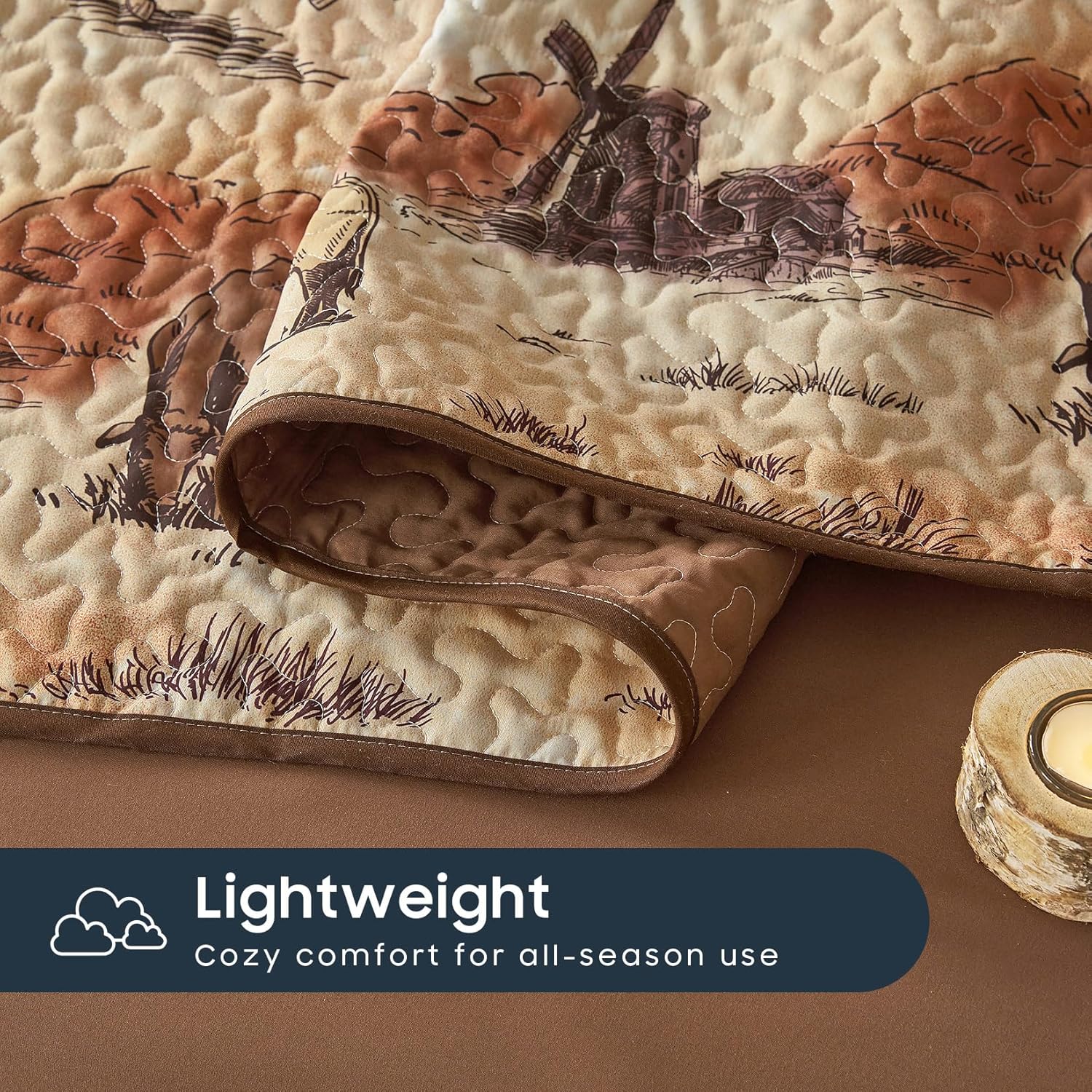 Wake In Cloud Western Quilt Set 3-Piece Ochre Brown QueenFull