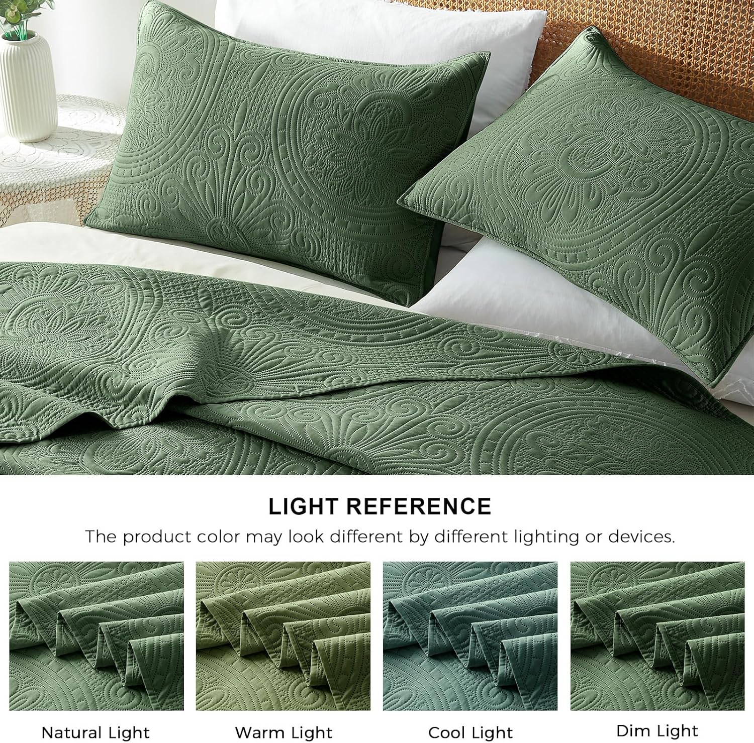 WURUIBO KingCal King Quilt Set Olive Green