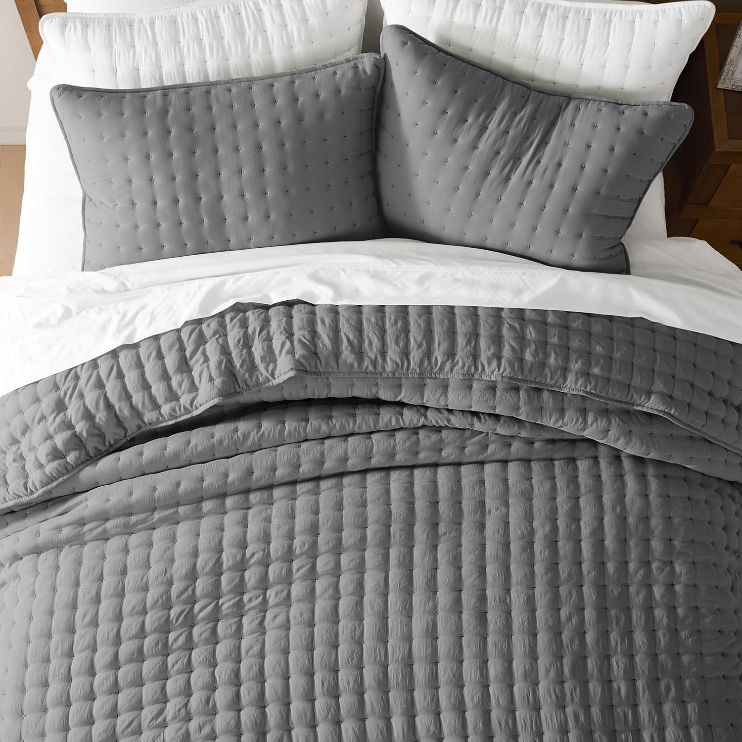 WDCOZY Dark Grey Twin Quilt Set with Pillow Sham 1