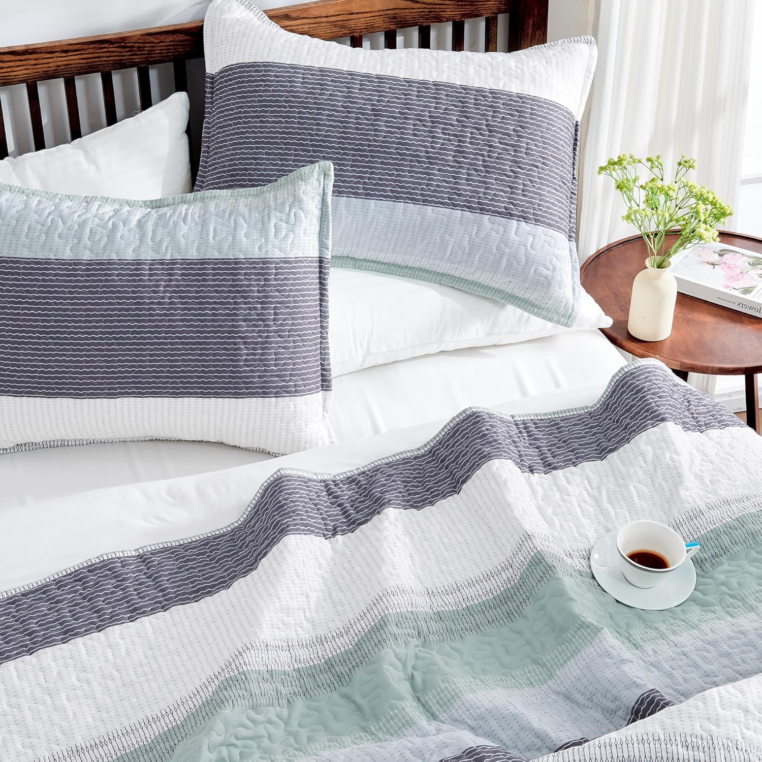 Andency King Size Quilt Set Sage Green 3 Piece 1
