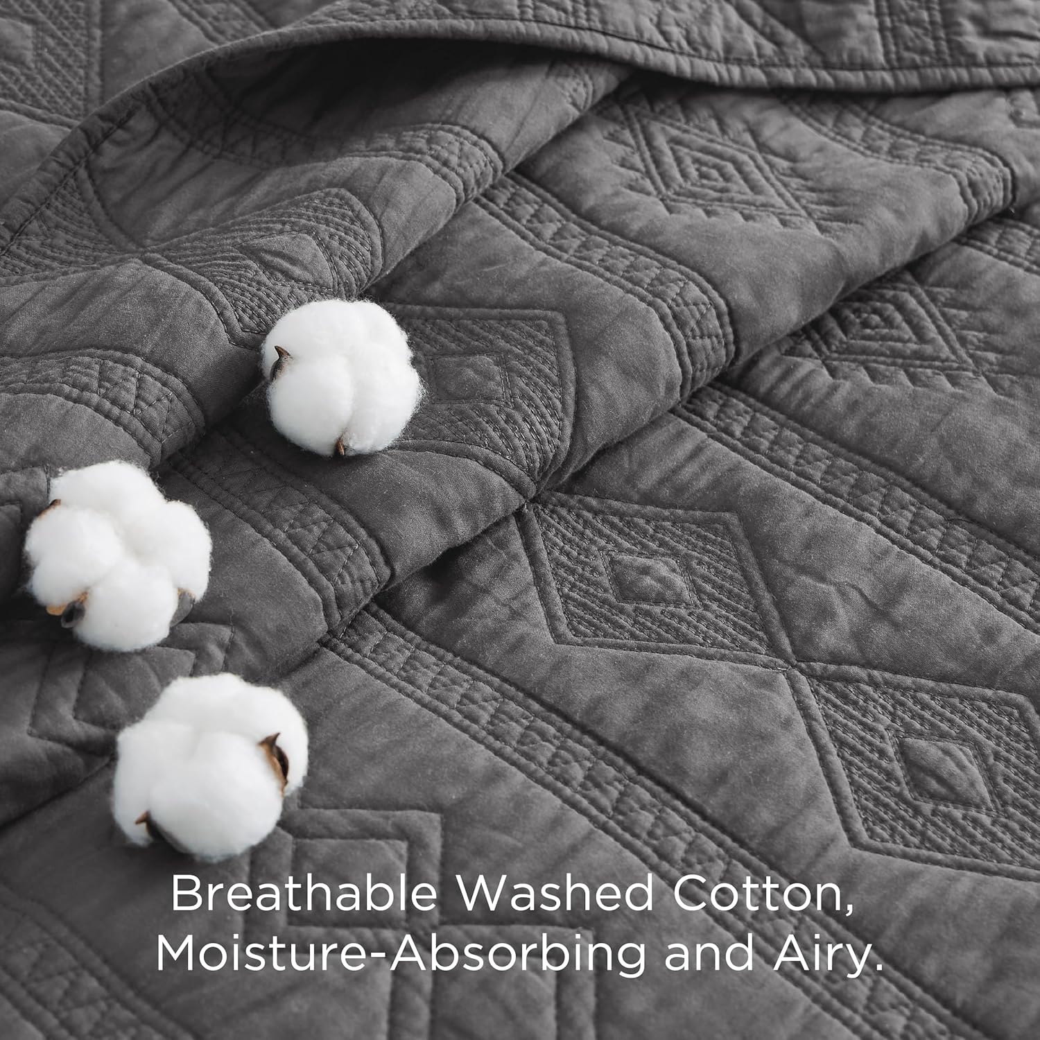 Bedsure Cotton Quilt Bedding Set - Grey 3-Piece with Pillow Shams