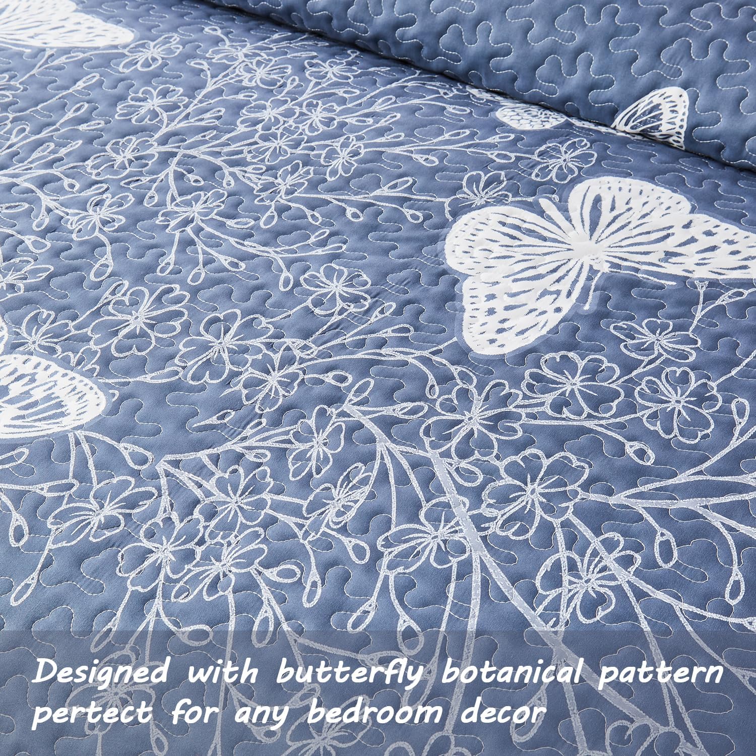 Yogeneg Full Queen Quilt Set with White Butterfly Pattern
