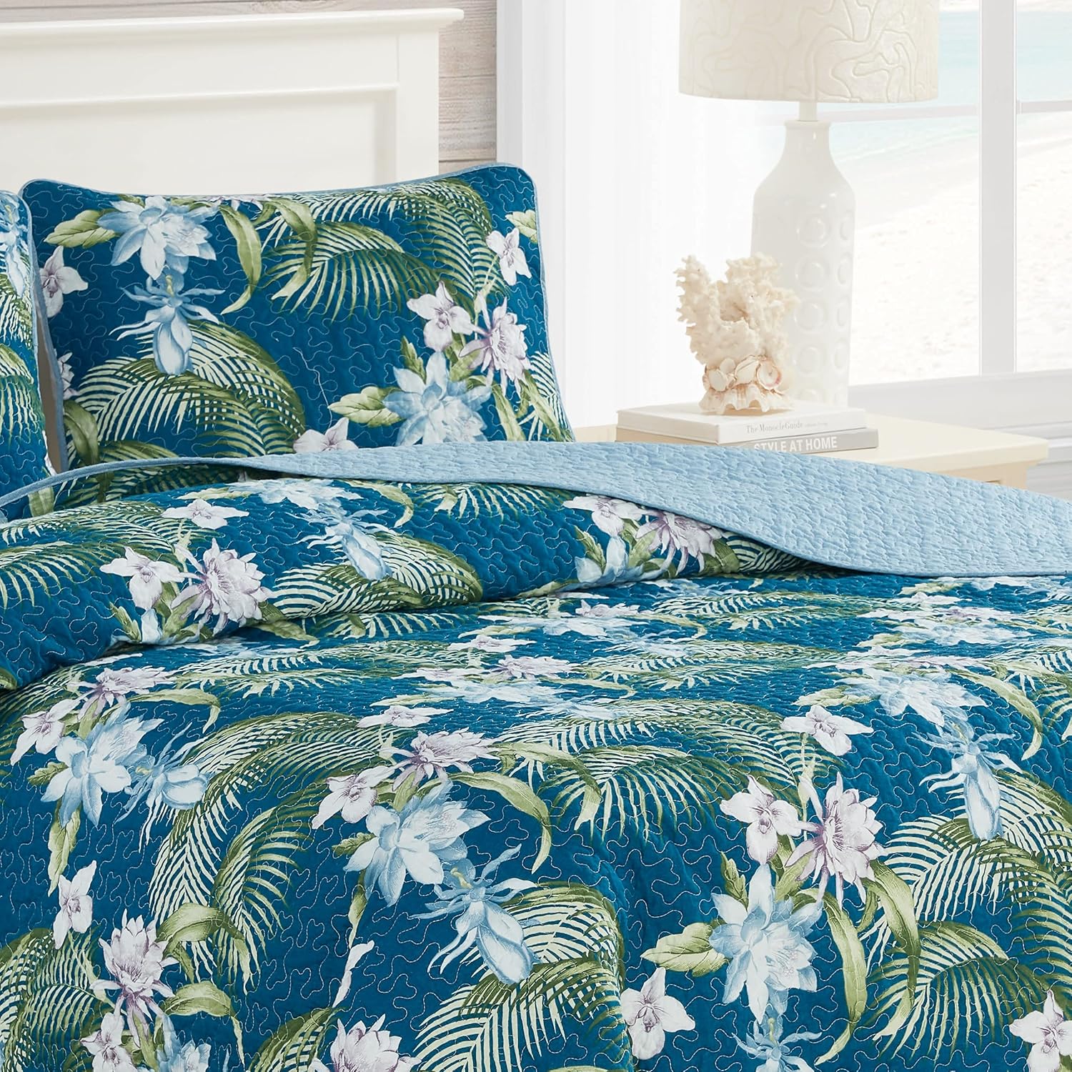 Tommy Bahama King Quilt Set Southern Breeze Dark Blue