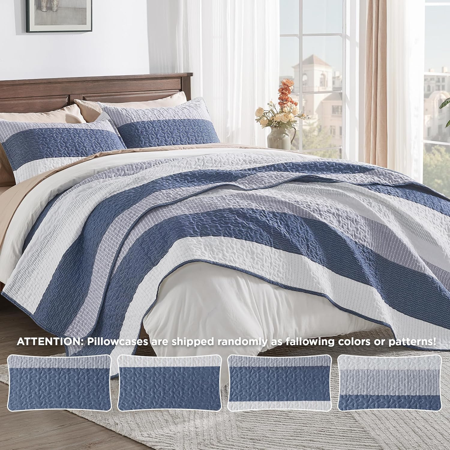 Andency Queen Quilt Bedding Set in Mineral Blue