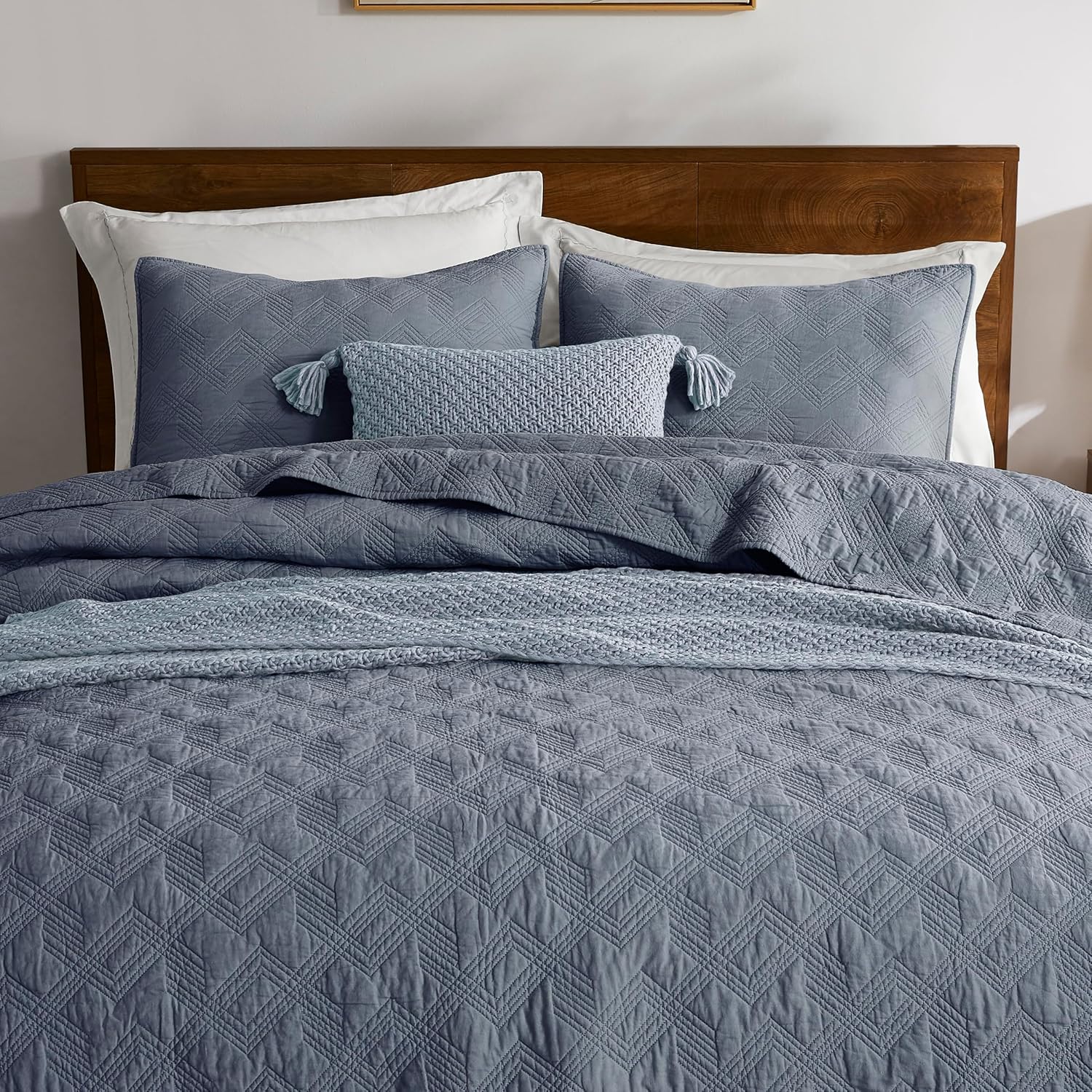 WDCOZY Blue Grey Cotton Quilt Set King Size 1