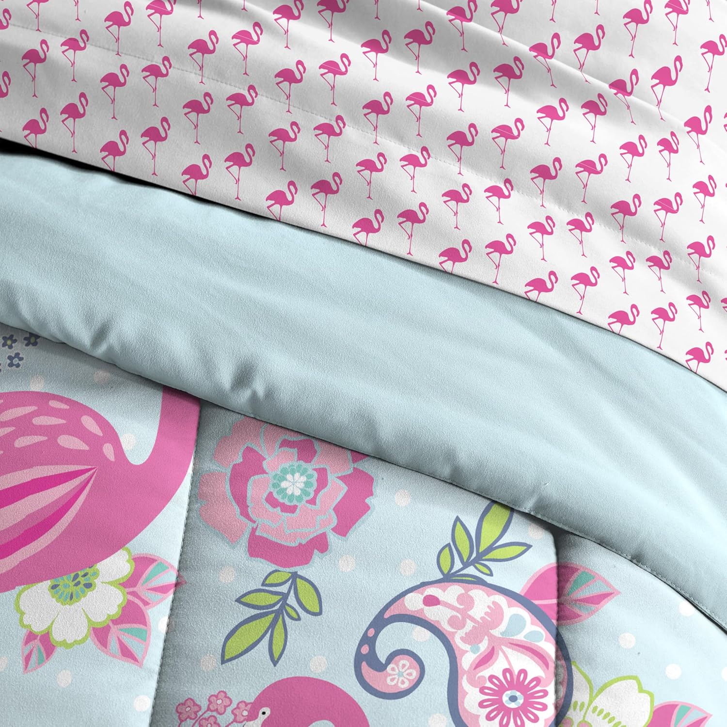 Dream FACTORY Kids 5-Piece Comforter Bedding Set Twin Pink Flamingo