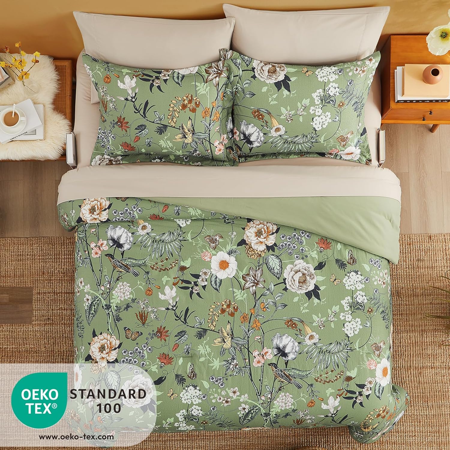 CASAAGUSTO Green Butterfly Queen Comforter Set 7PCS