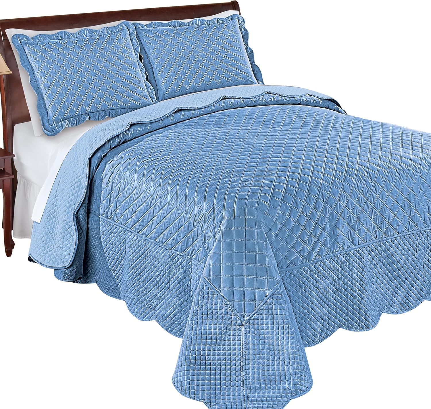 Collections Etc Camille Reversible Diamond Textured Bedspread BlueLight Blue King 1