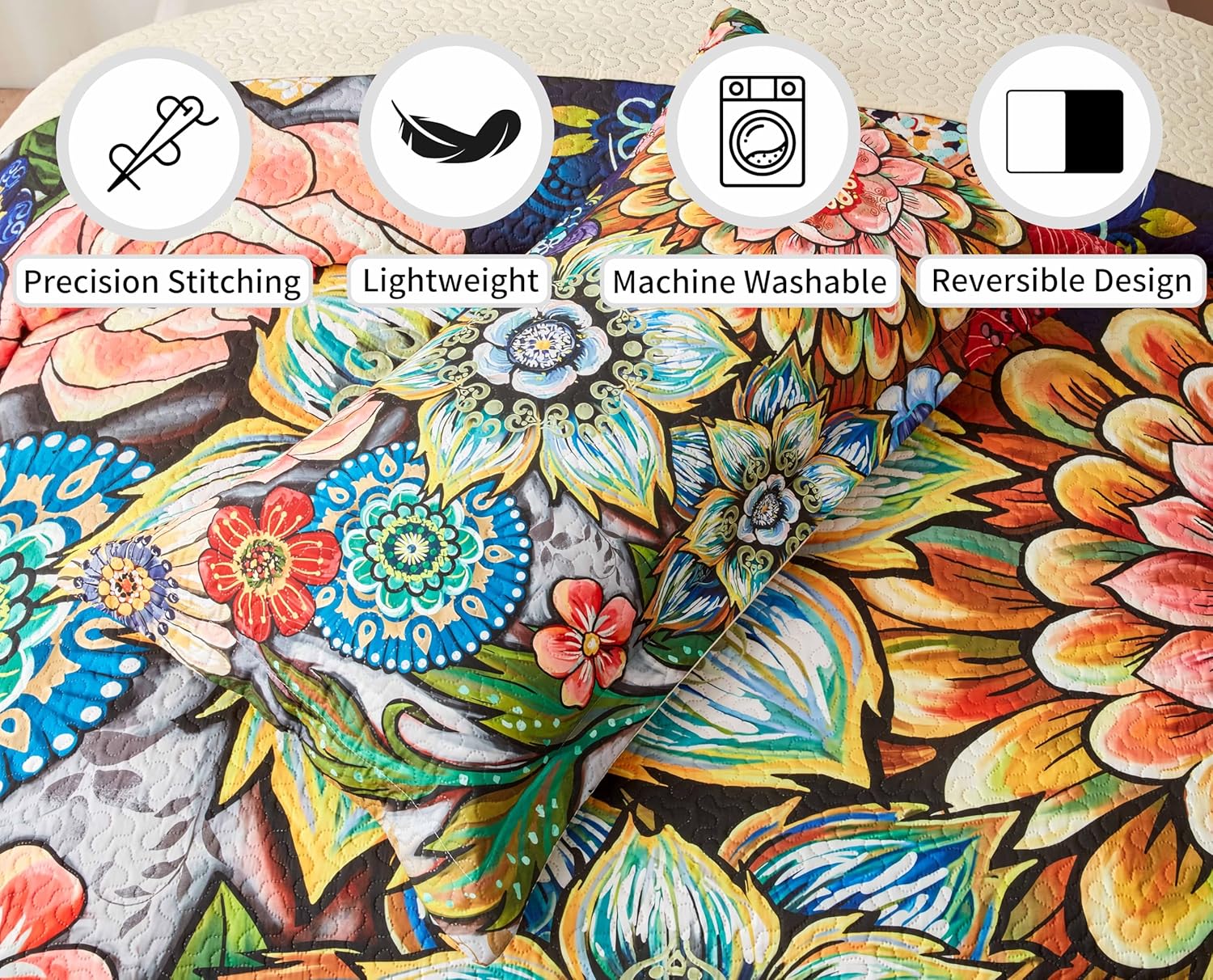 Asuexpect 3 Piece Boho Floral Quilt Set California King
