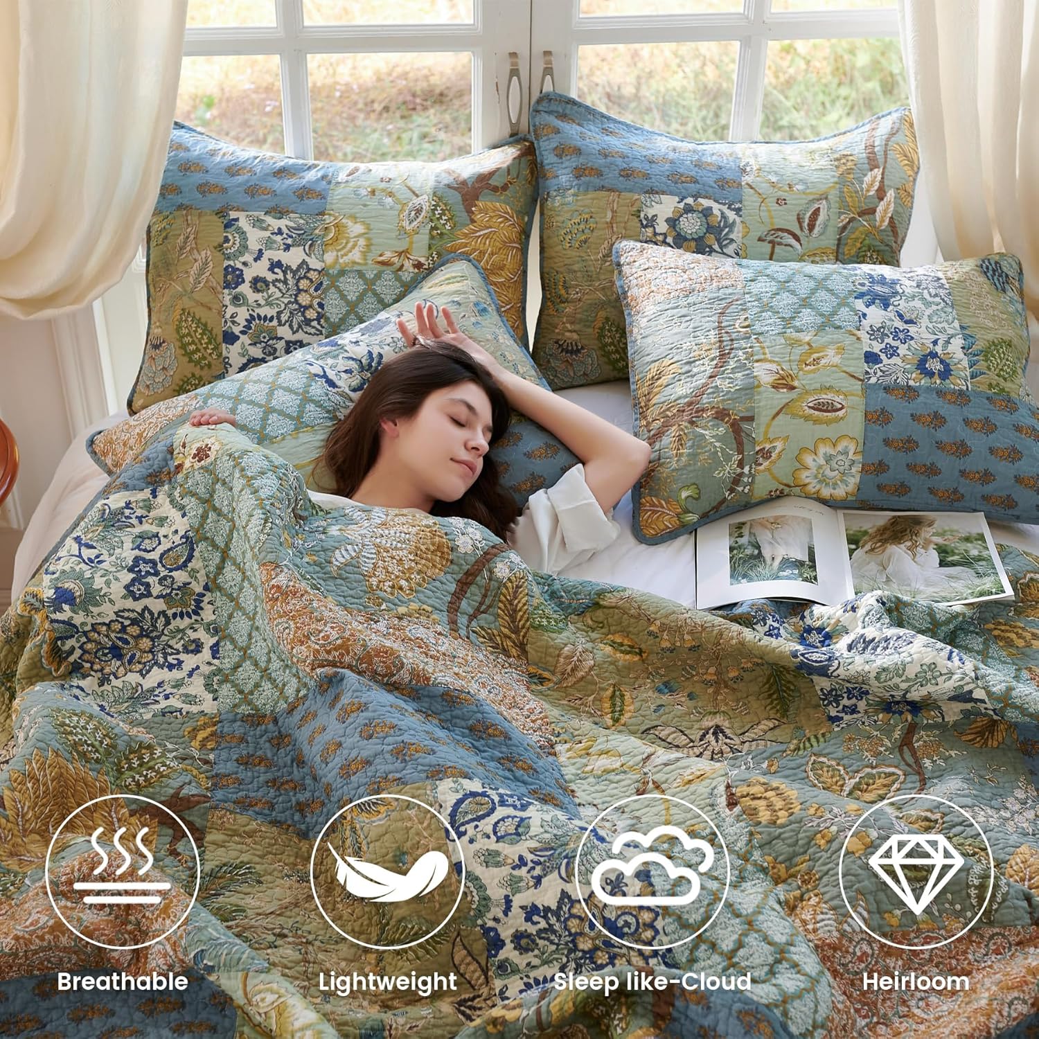 Secgo Queen Comforter Set - 100 Cotton Reversible Patchwork