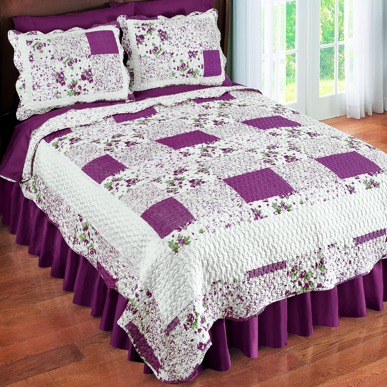 Collections Etc Hadley Floral Patchwork Reversible Quilt King