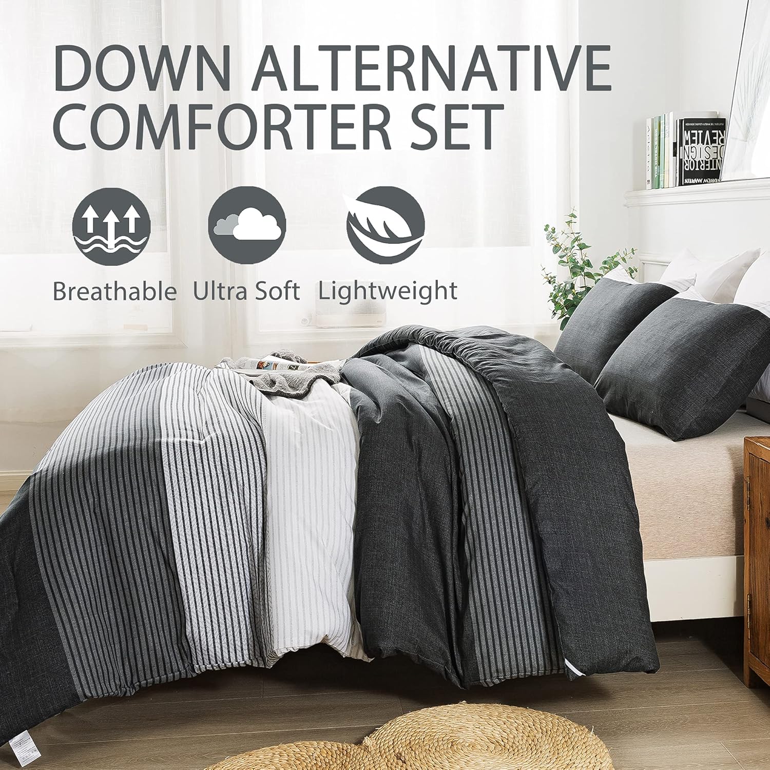 Andency 3-Piece Comforter Set with Patchwork Striped Design