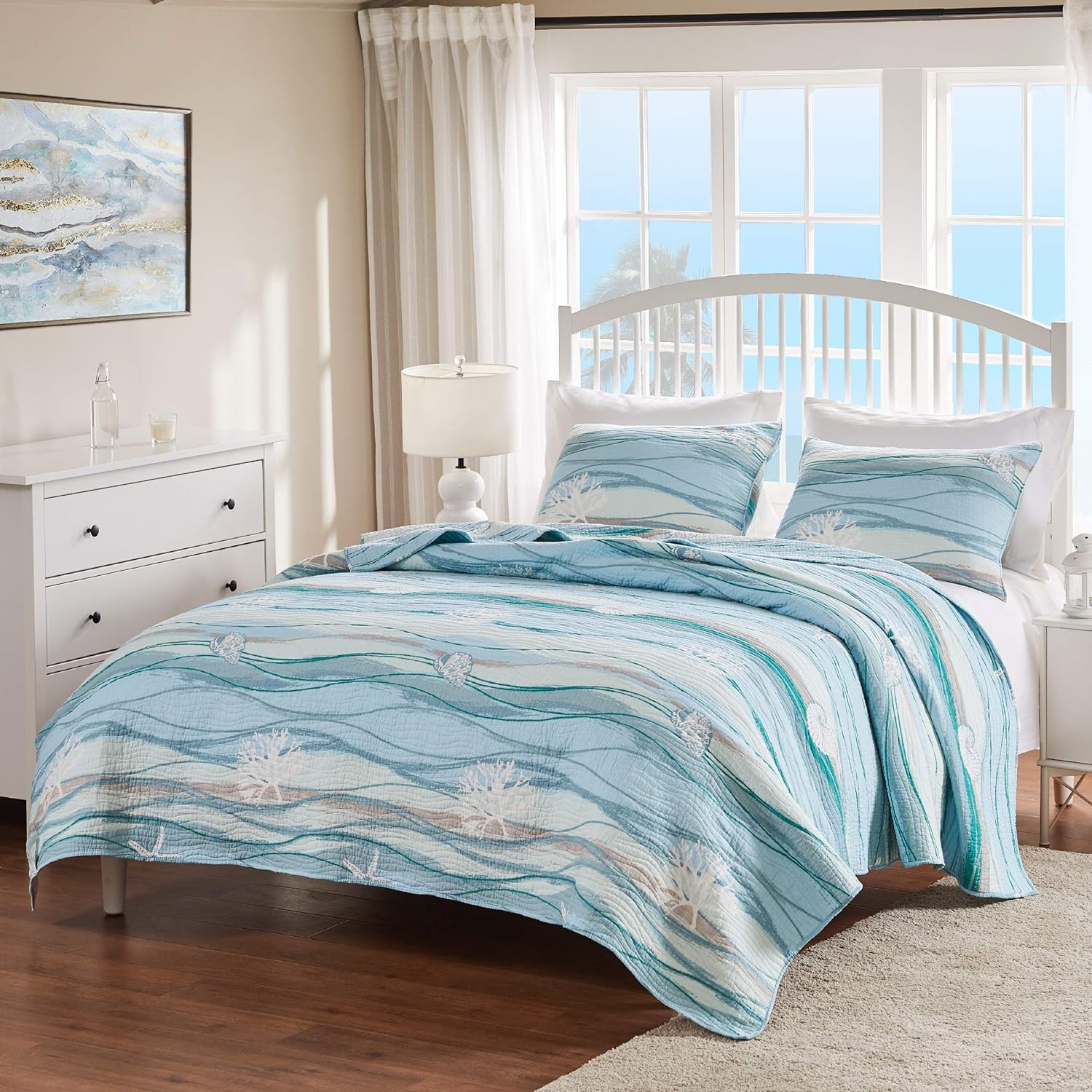 Greenland Home Maui Embroidered Quilt Set 3-Piece 1