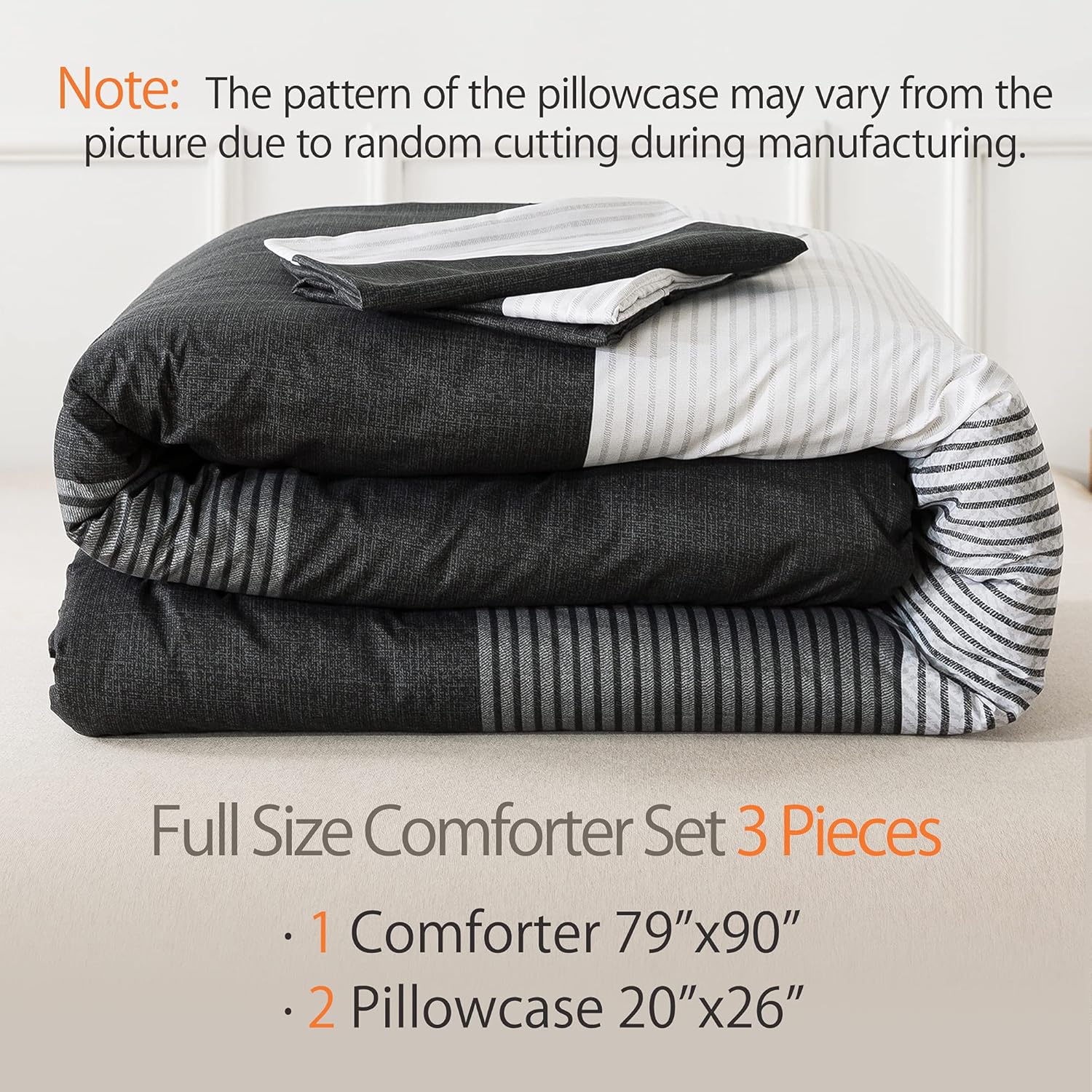 Andency 3-Piece Comforter Set with Patchwork Striped Design