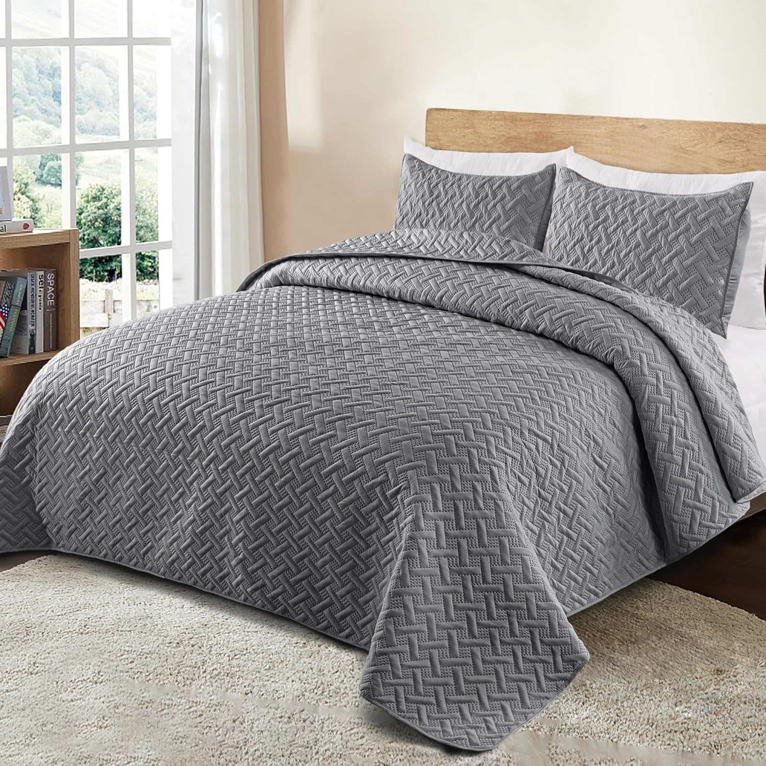 Exclusivo Mezcla Queen Quilt Set 3 Pieces Grey 1
