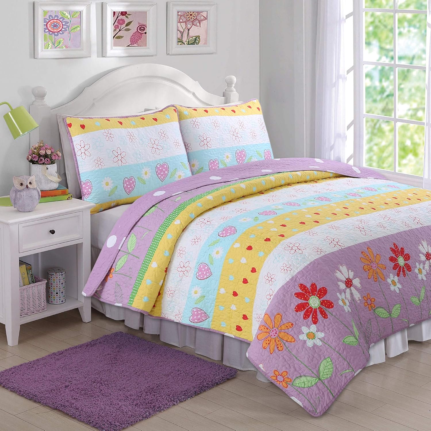 Cozy Line Floral Heart Reversible Quilt Set Twin 2 Piece