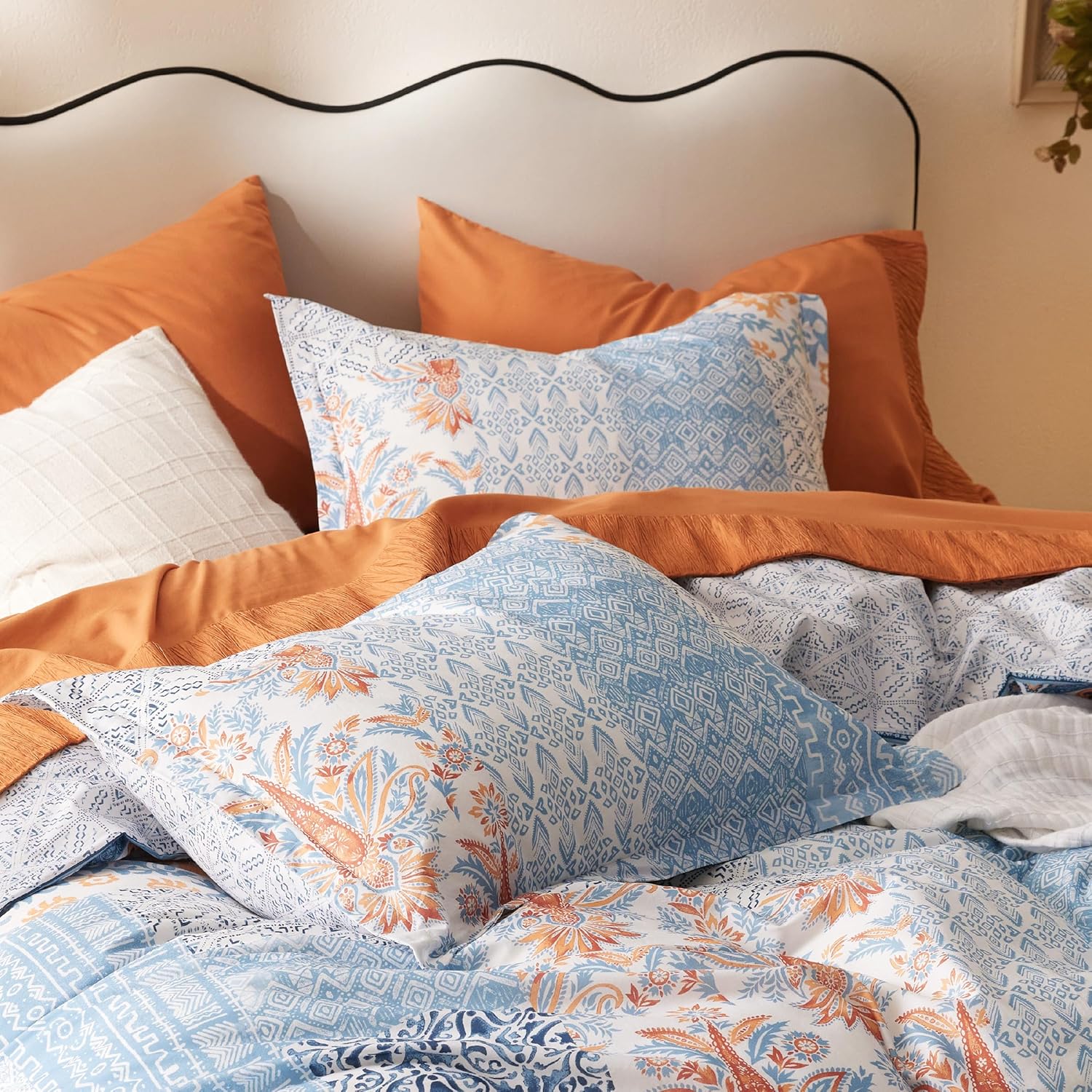 Bedsure Queen Duvet Cover Set - 100 Cotton Reversible Floral with Zipper Closure