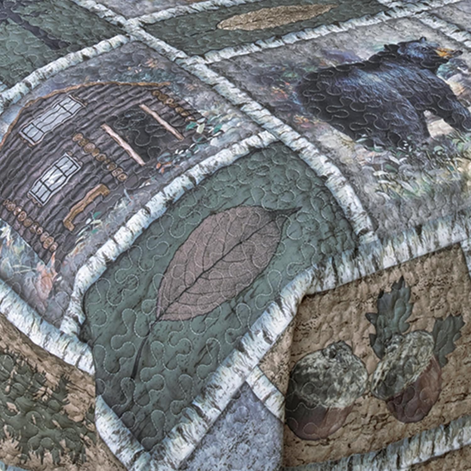 Black Forest Dcor Bear Cabin Quilt Bed Set - Queen