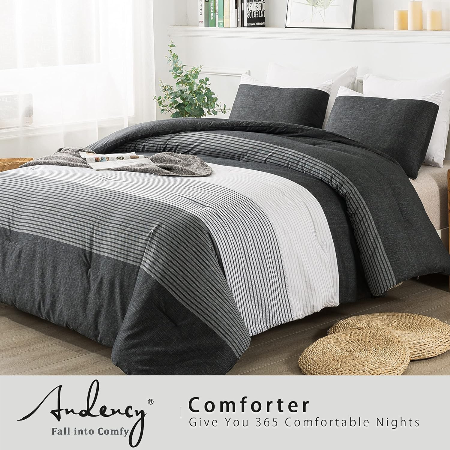 Andency 3-Piece Comforter Set with Patchwork Striped Design
