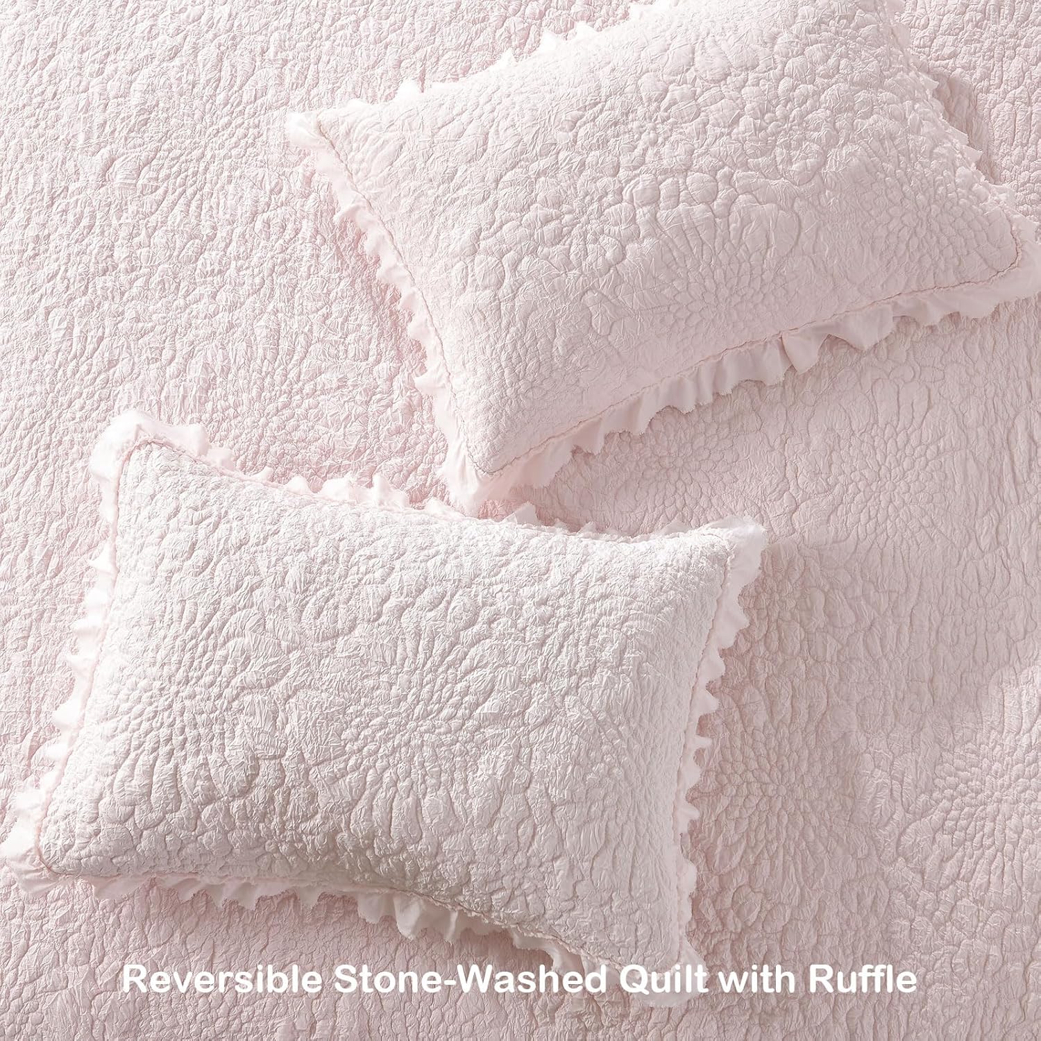 HORIMOTE HOME Pink Ruffled Quilt Set Twin Size 1