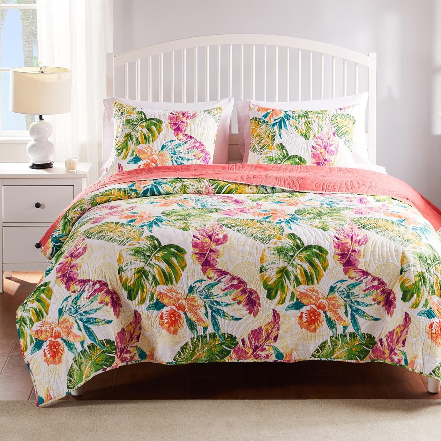 Greenland Home Tropics Coral Quilt Set 3-Piece FullQueen