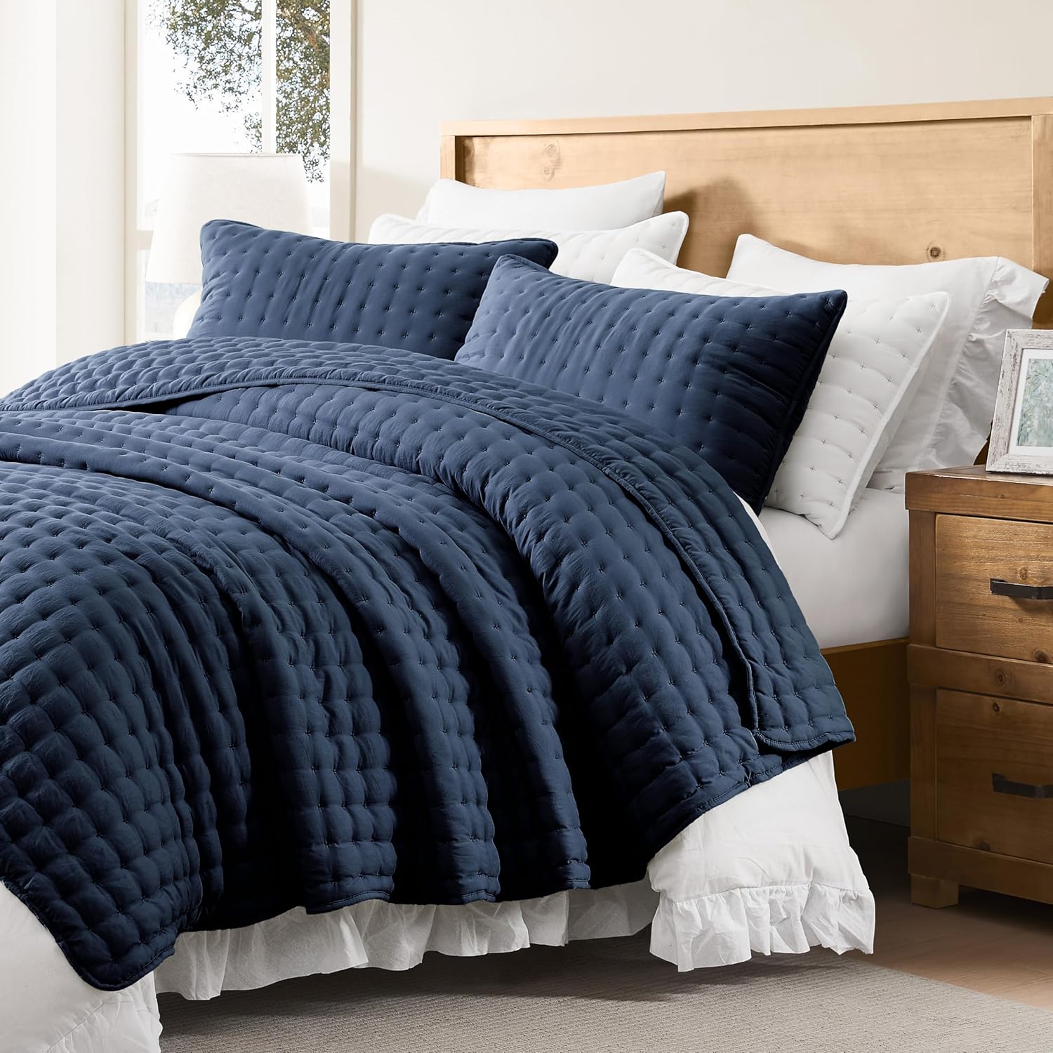 WDCOZY Navy Blue Queen Quilt Set with Pillow Shams